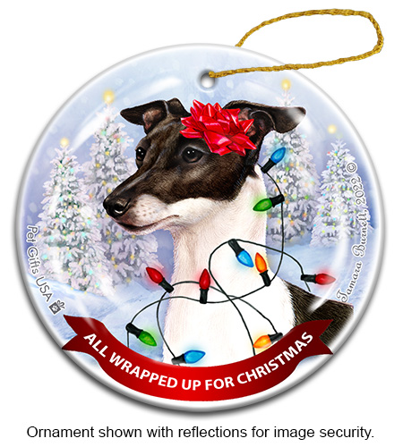 Italian Greyhound Black & White All Wrapped Up Ornament image