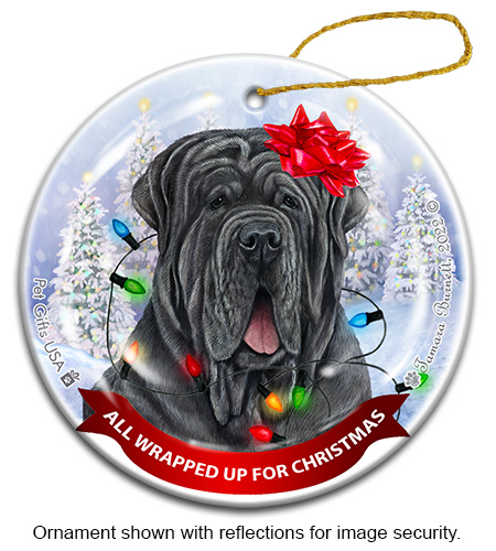 Neapolitan Mastiff Uncropped Blue All Wrapped Up Ornament image