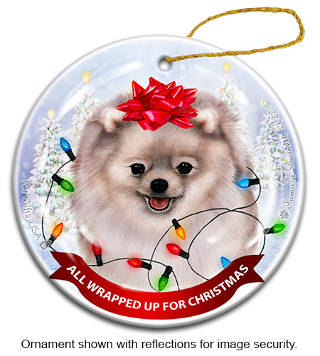 Pomeranian Silver All Wrapped Up Ornament Image