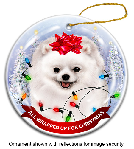 Pomeranian White All Wrapped Up Ornament image
