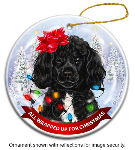 Portuguese Water Dog Black All Wrapped Up Ornament image