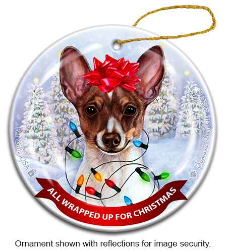 Toy Fox Terrier Chocolate Tri Color All Wrapped Up Ornament image