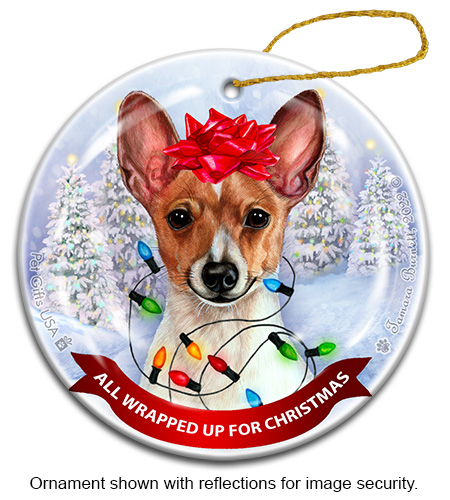 Toy Fox Terrier Red & White All Wrapped Up Ornament image