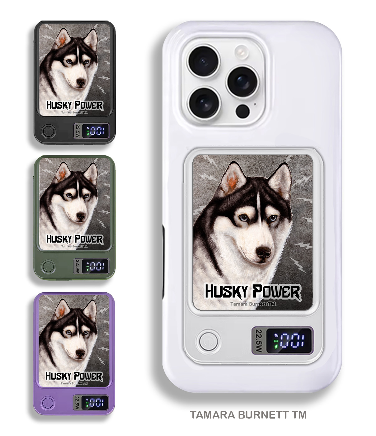An image of product 34107 - Siberian Husky Blue Eye Black and White - Phone Bank