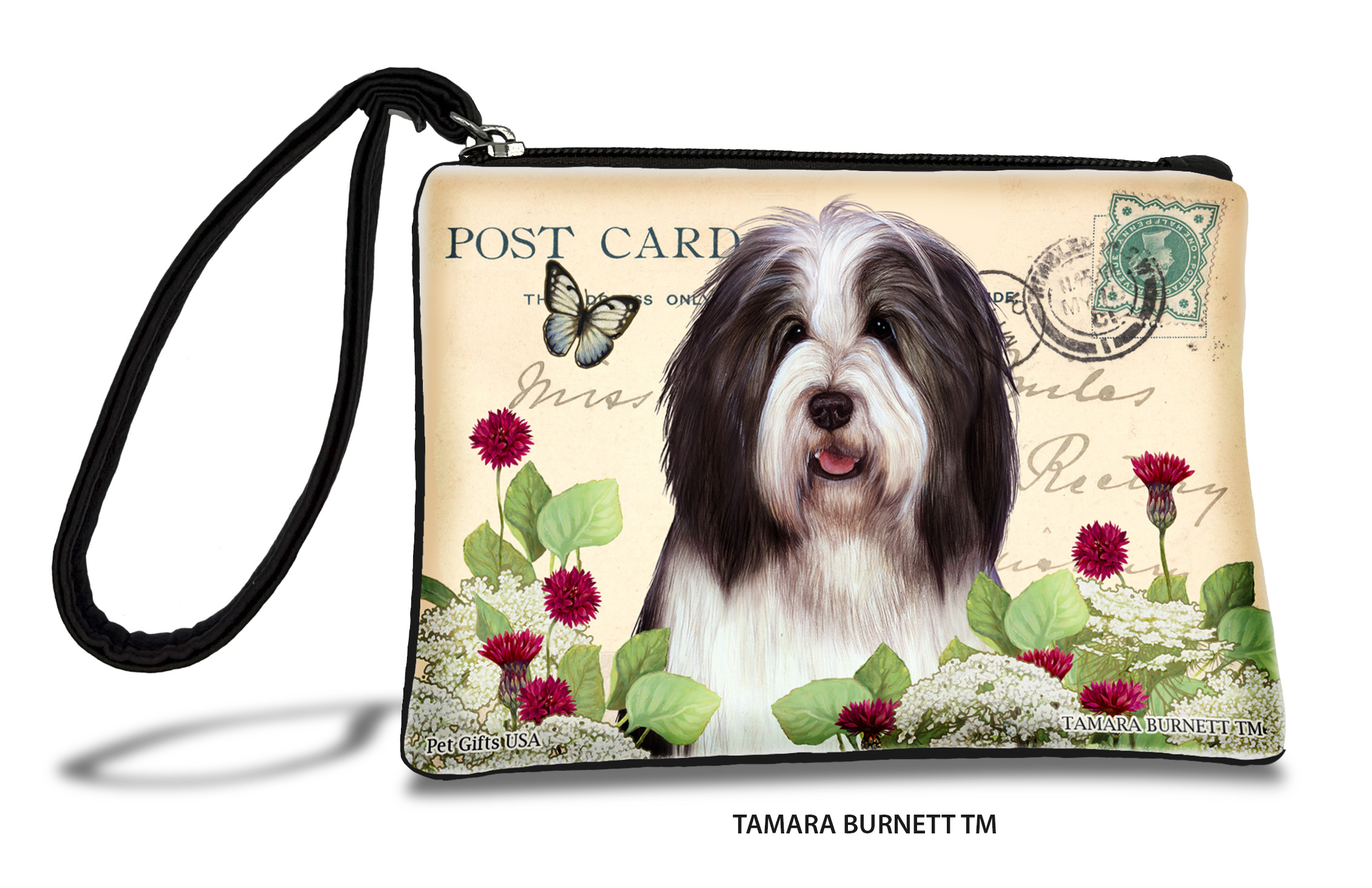An image of product 31020 - Bearded Collie (__black_and_white__) - Zippies Pet Pouch Coin Purse