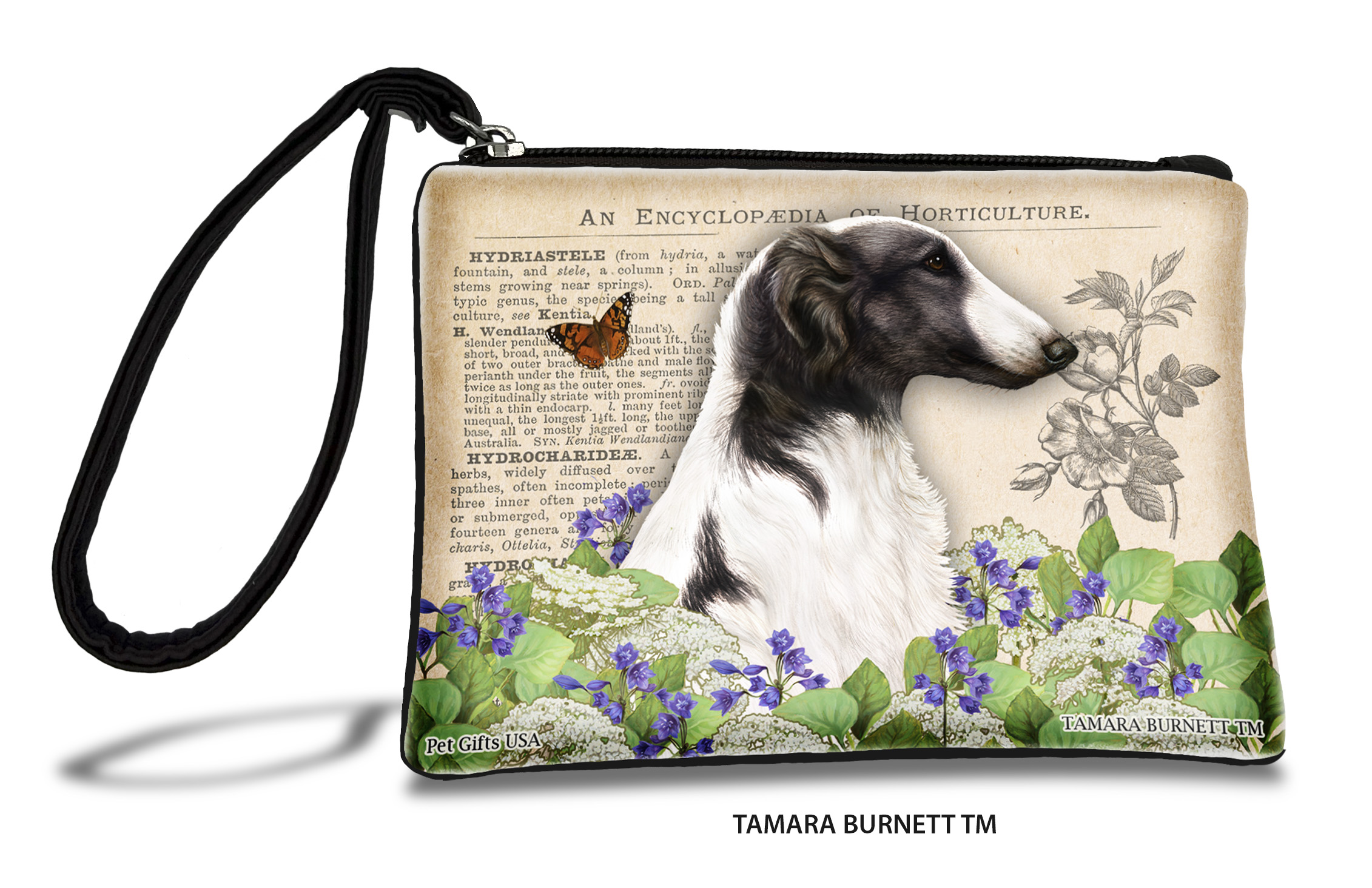 An image of product 31075 - Borzoi (_black_and_white_) - Zippies Pet Pouch Coin Purse