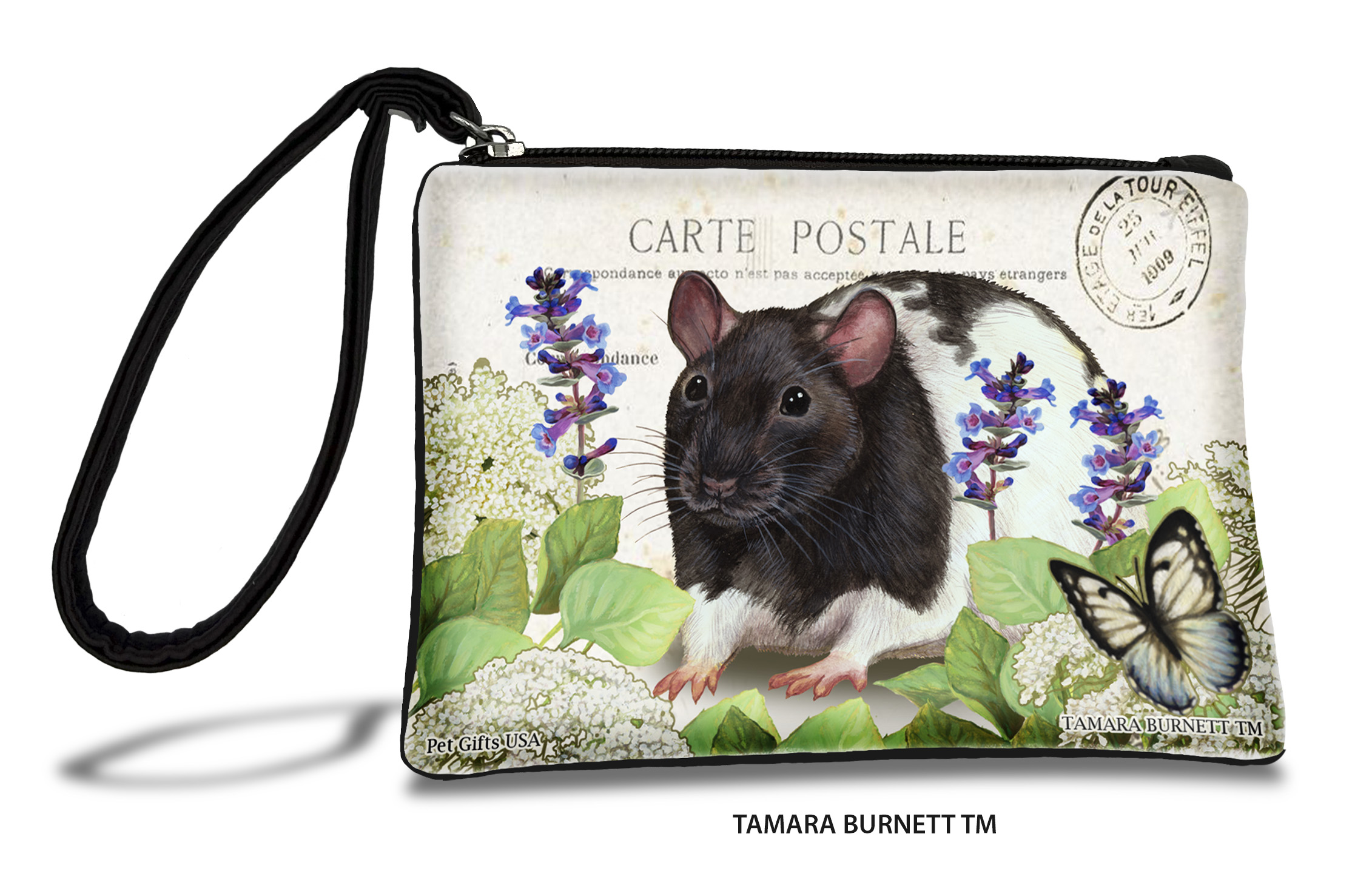 An image of product 31515 - Black & White Hooded Rat (__and___) - Zippies Pet Pouch Coin Purse