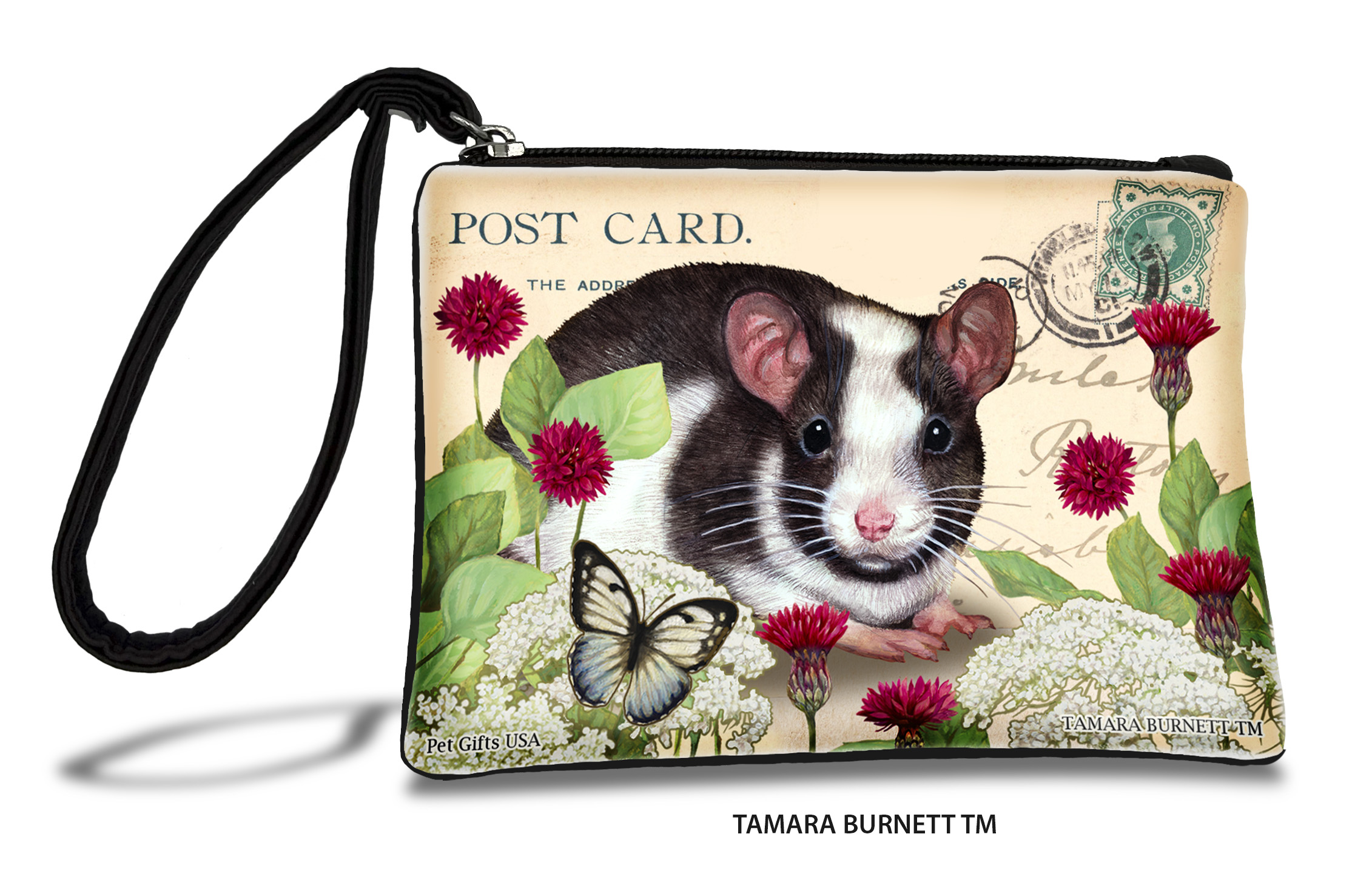 An image of product 31516 - Black & White Pied Rat (__and___) - Zippies Pet Pouch Coin Purse