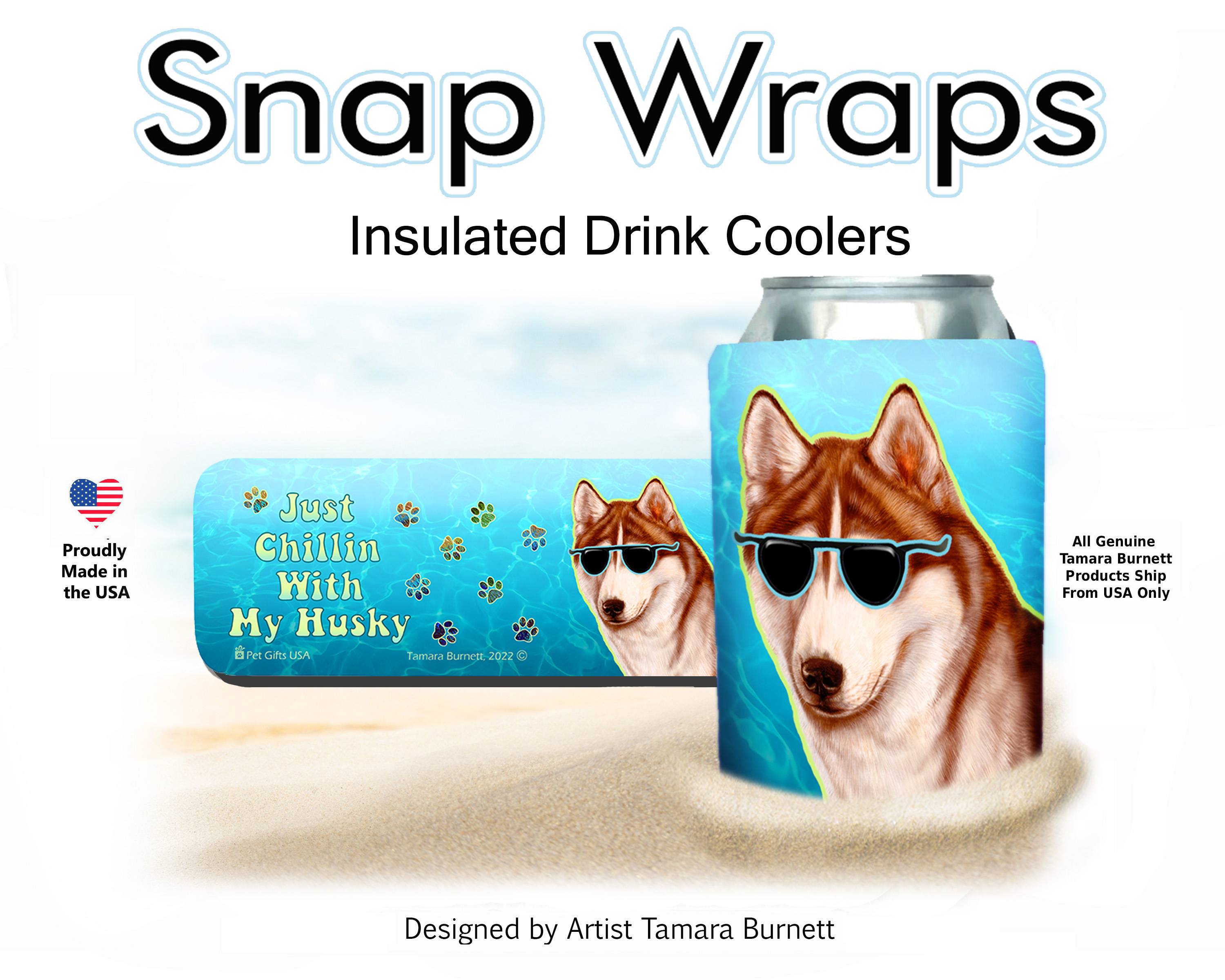 Siberian Red and White Snap Wrap Insulated Drink Holder Cozy image Siberian Red and White Snap Wrap Insulated Drink Holder Cozy image