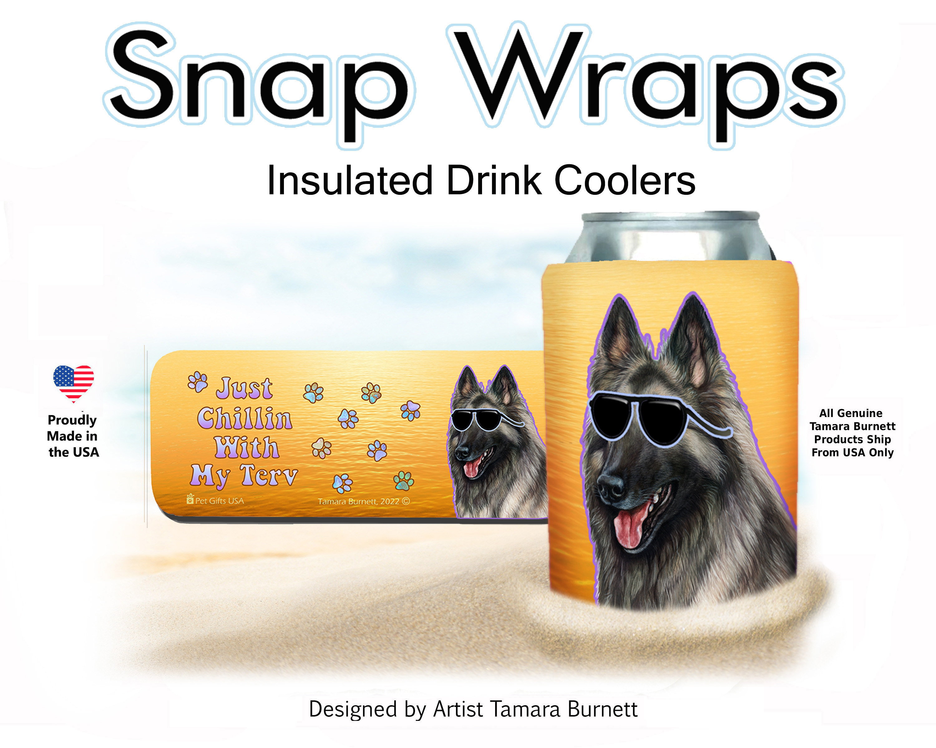 Belgian Tervuren Grey Snap Wrap Insulated Drink Holder image