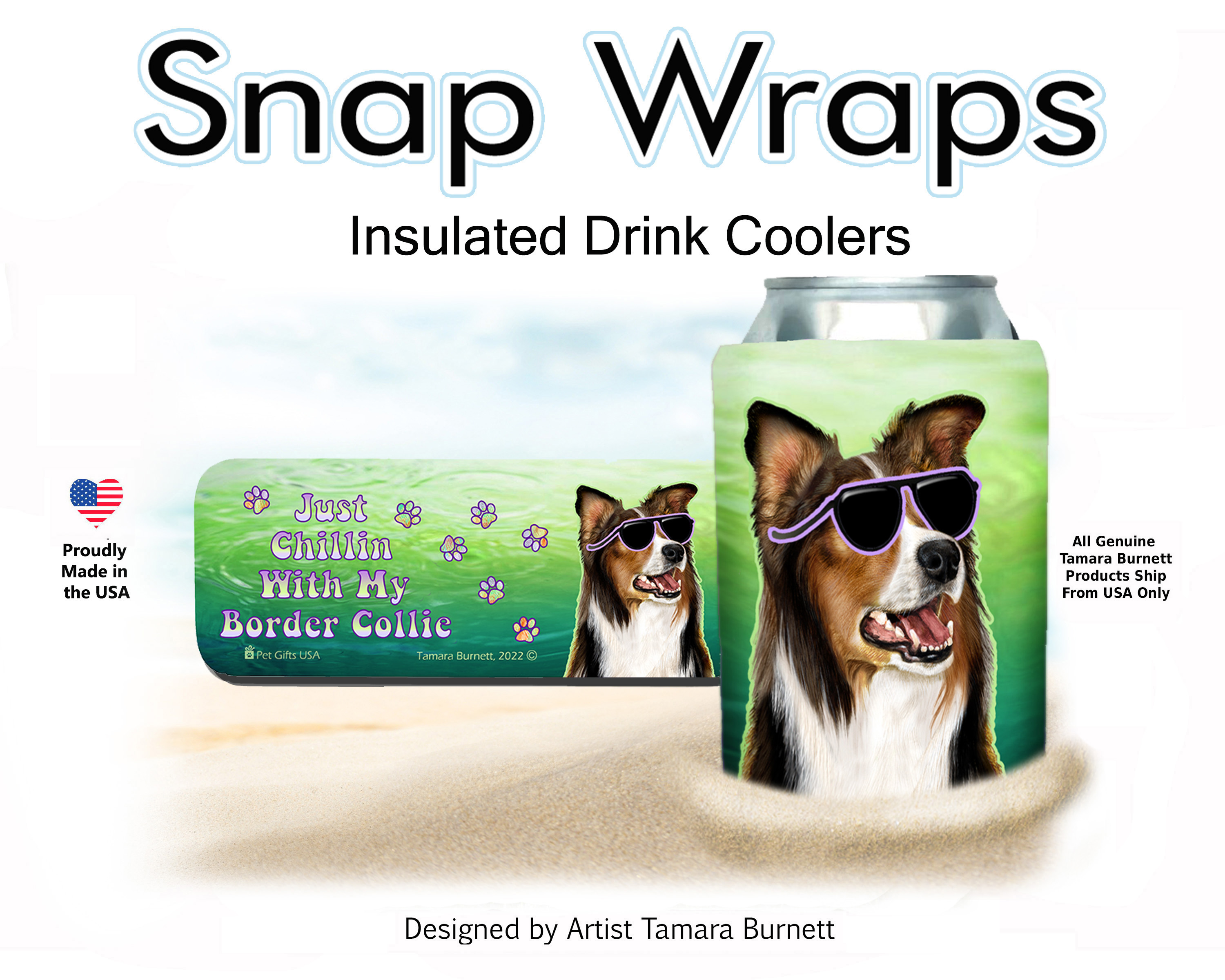 Border Collie Sable & White Snap Wrap Insulated Drink Holder image