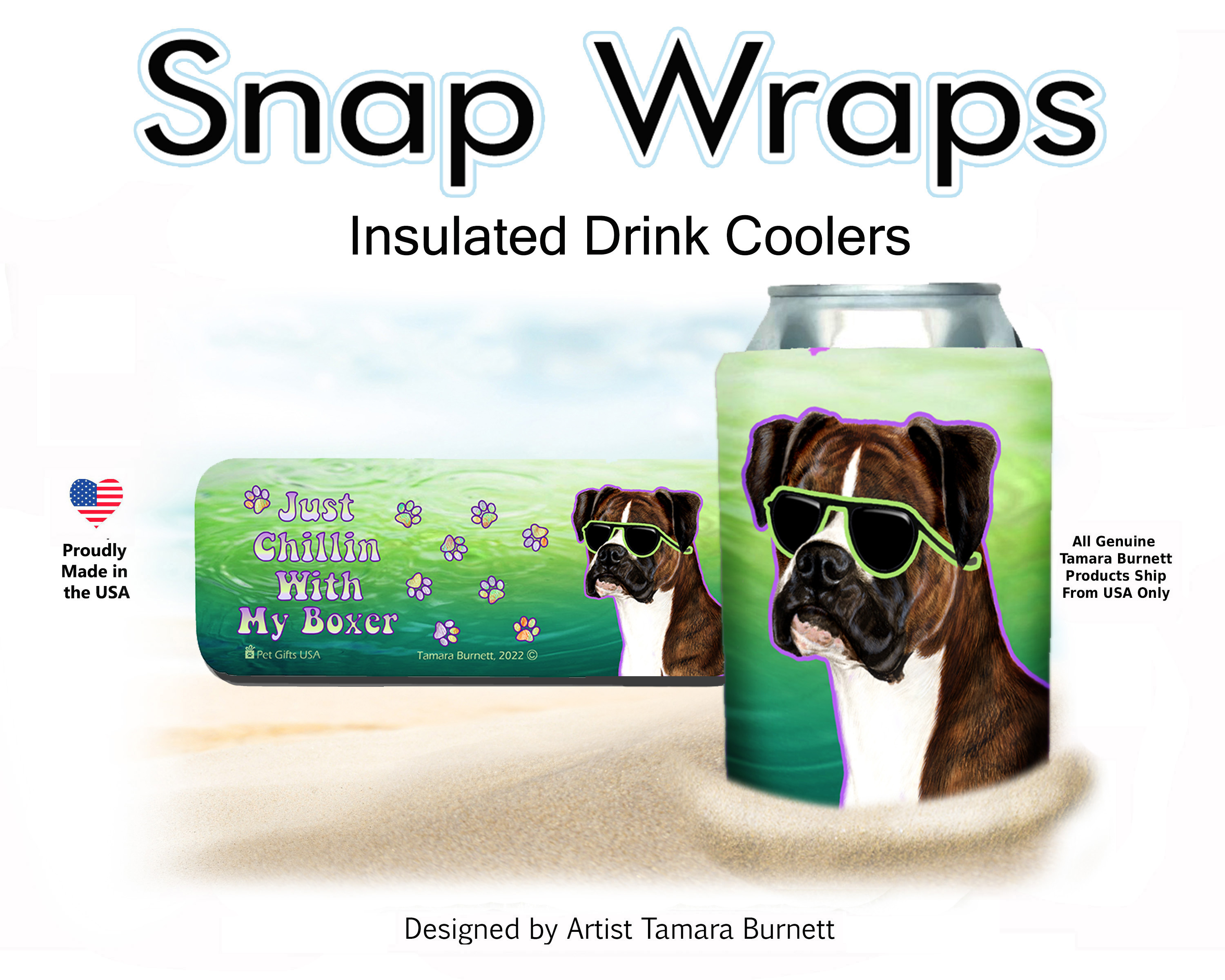 Boxer Brindle Uncropped Snap Wrap Insulated Drink Holder Image