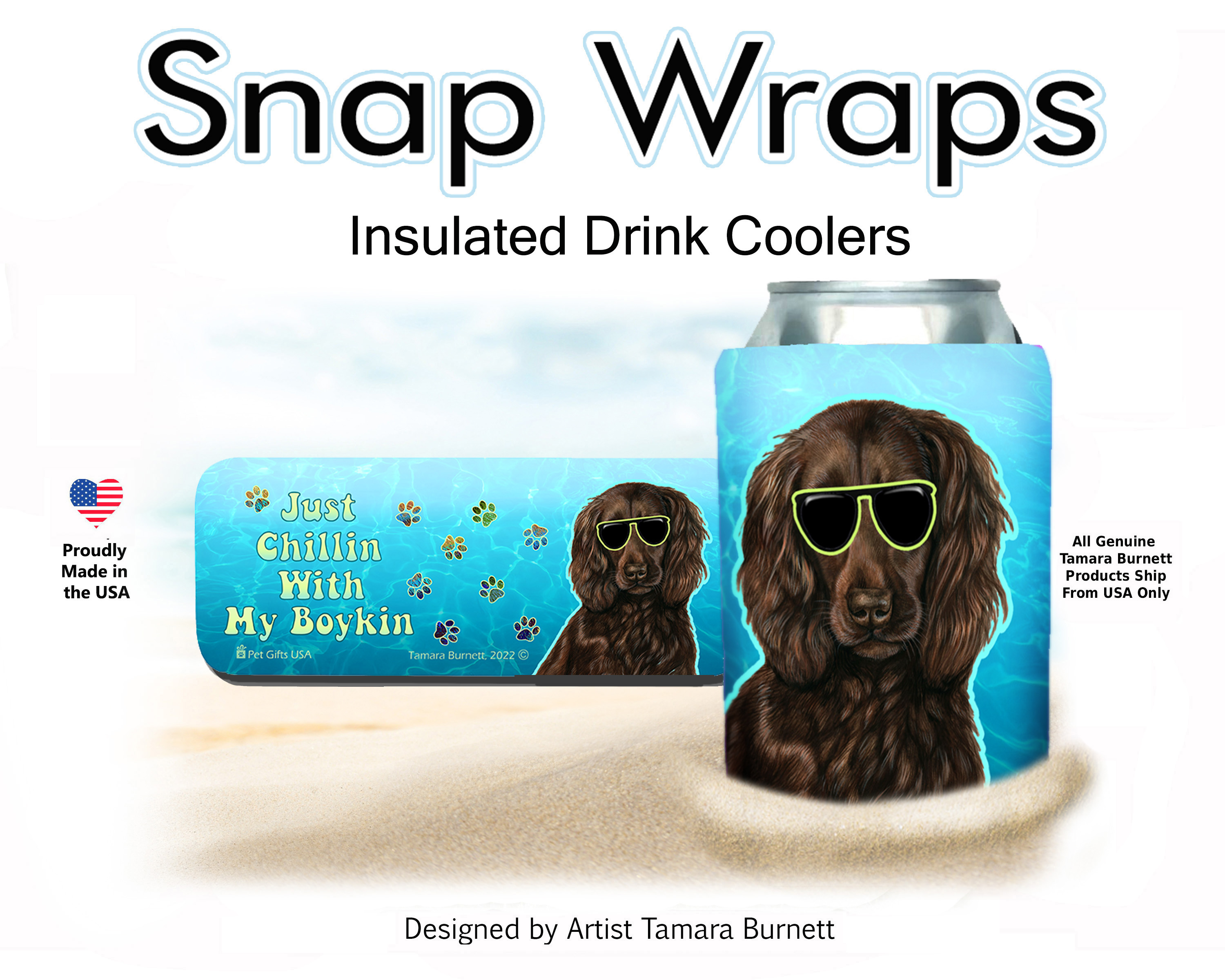 Boykin Spaniel Brown Snap Wrap Insulated Drink Holder image