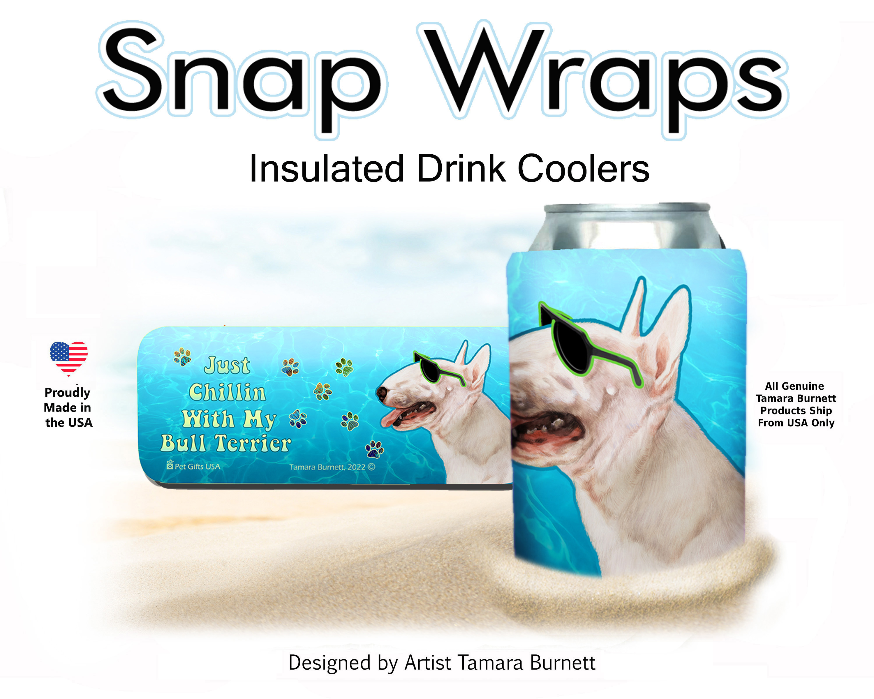 Bull Terrier White Snap Wrap Insulated Drink Holder image
