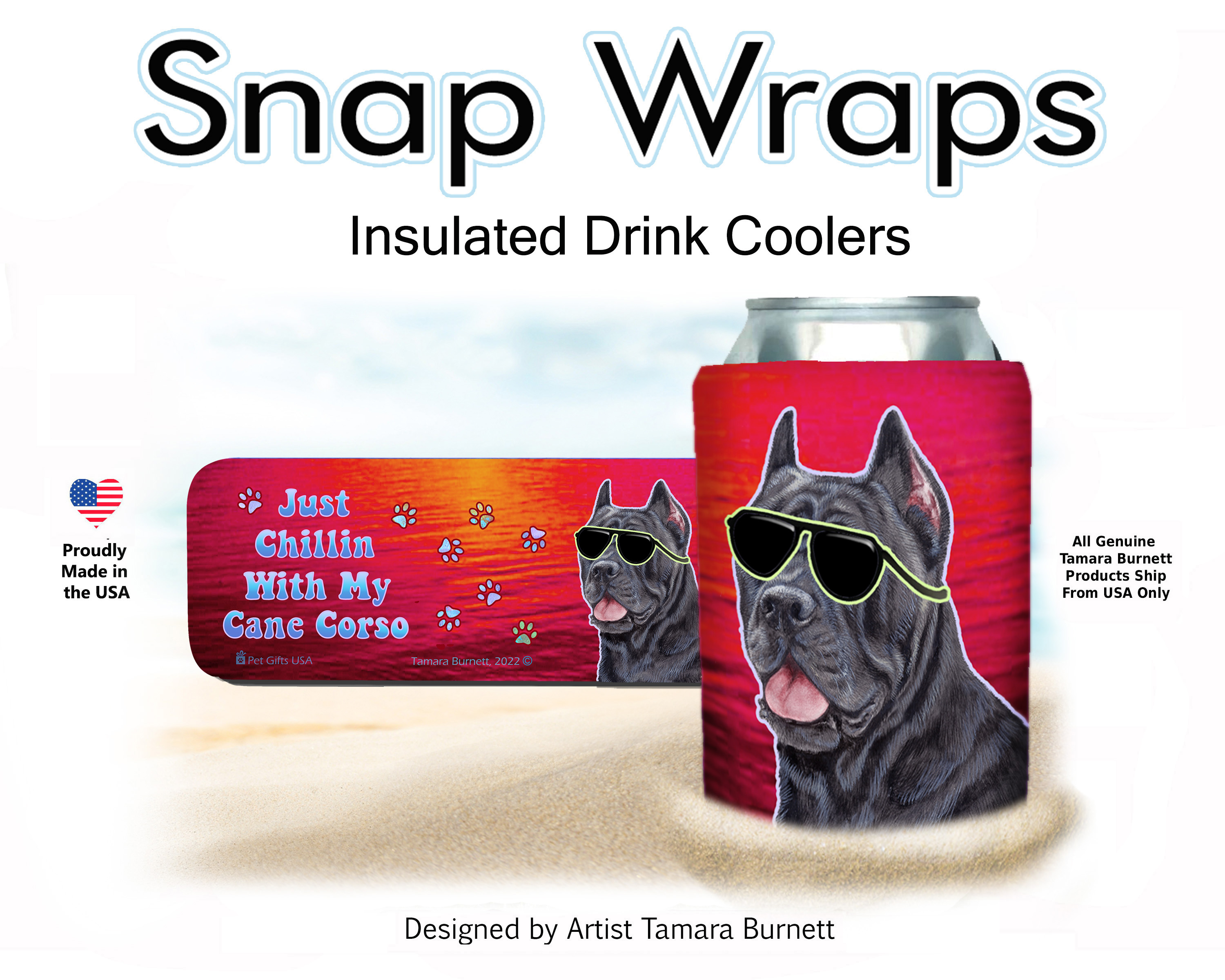 Cane Corso Blue Snap Wrap Insulated Drink Holder Image