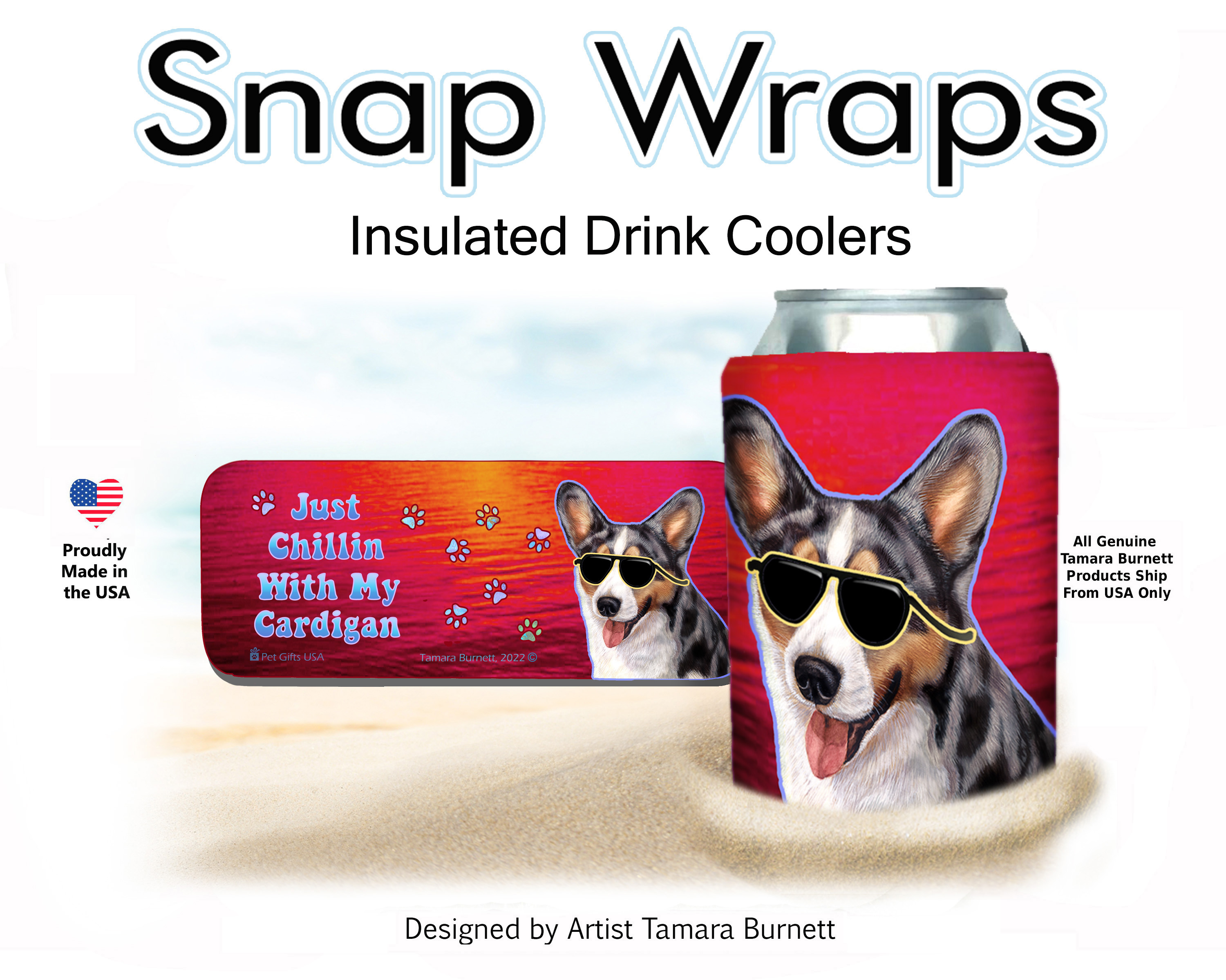 Corgi Cardigan Blue Merle Snap Wrap Insulated Drink Holder image