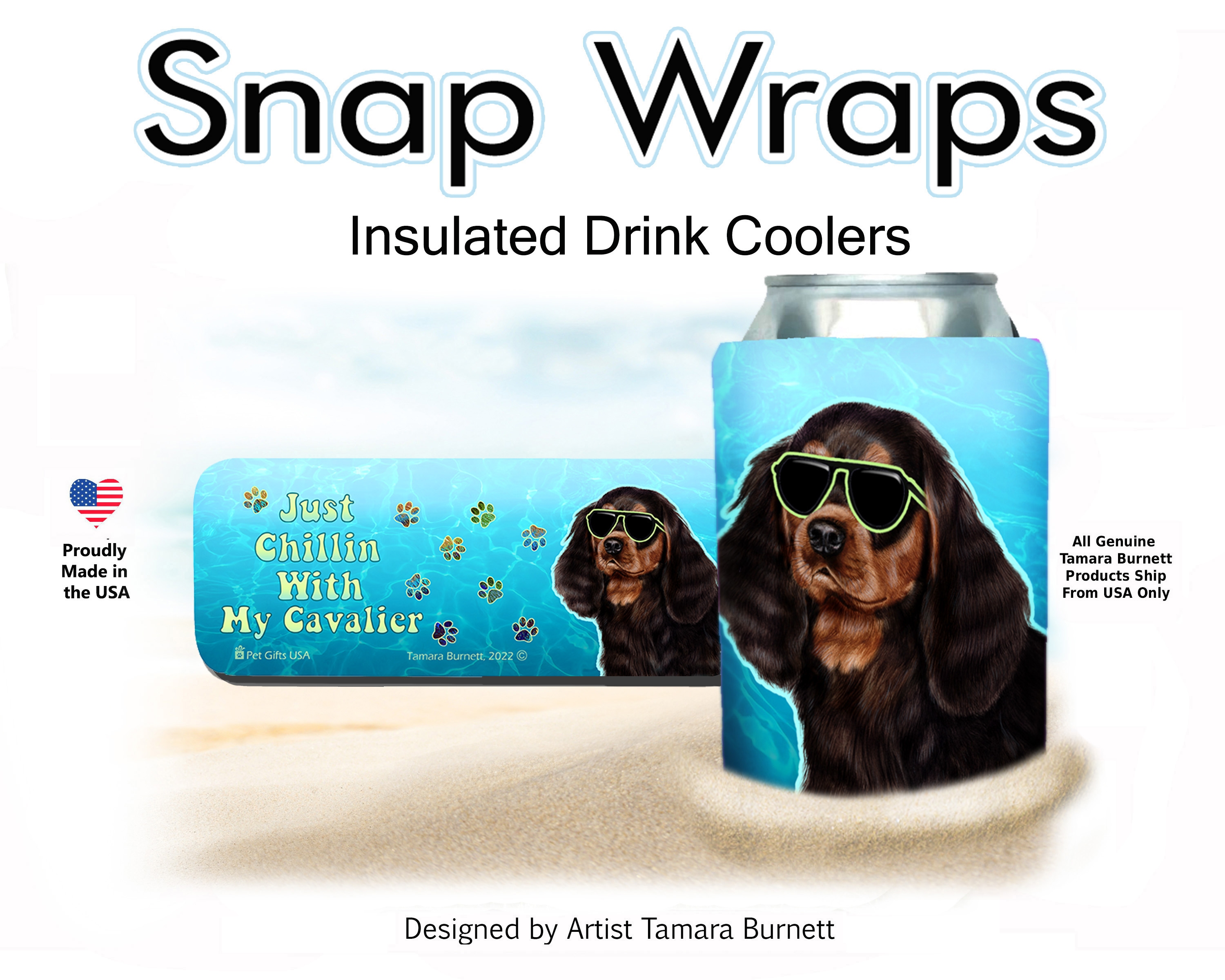 Cavalier King Charles Black & Tan Snap Wrap Insulated Drink Holder image