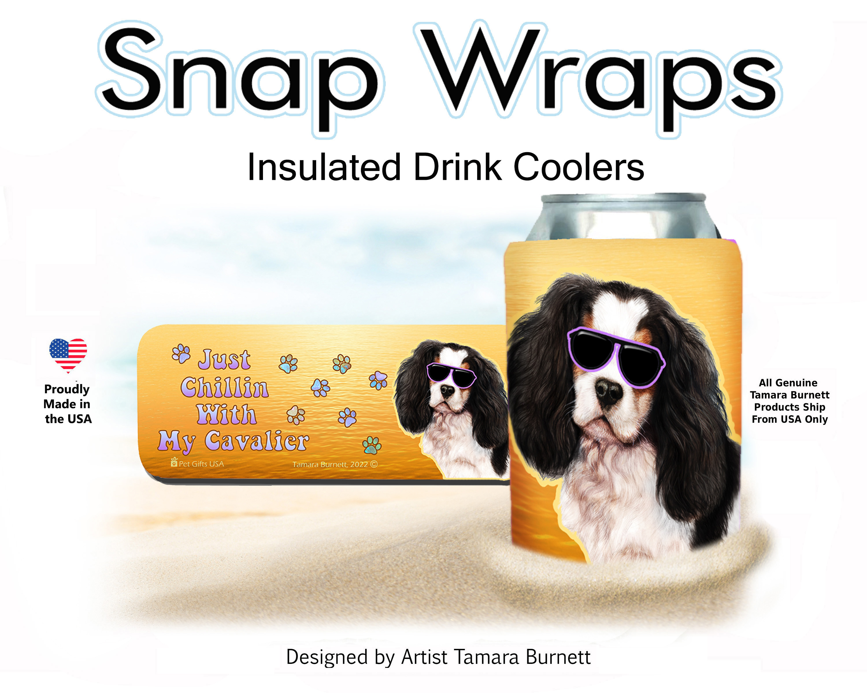 Cavalier King Charles Tri Color Snap Wrap Insulated Drink Holder image