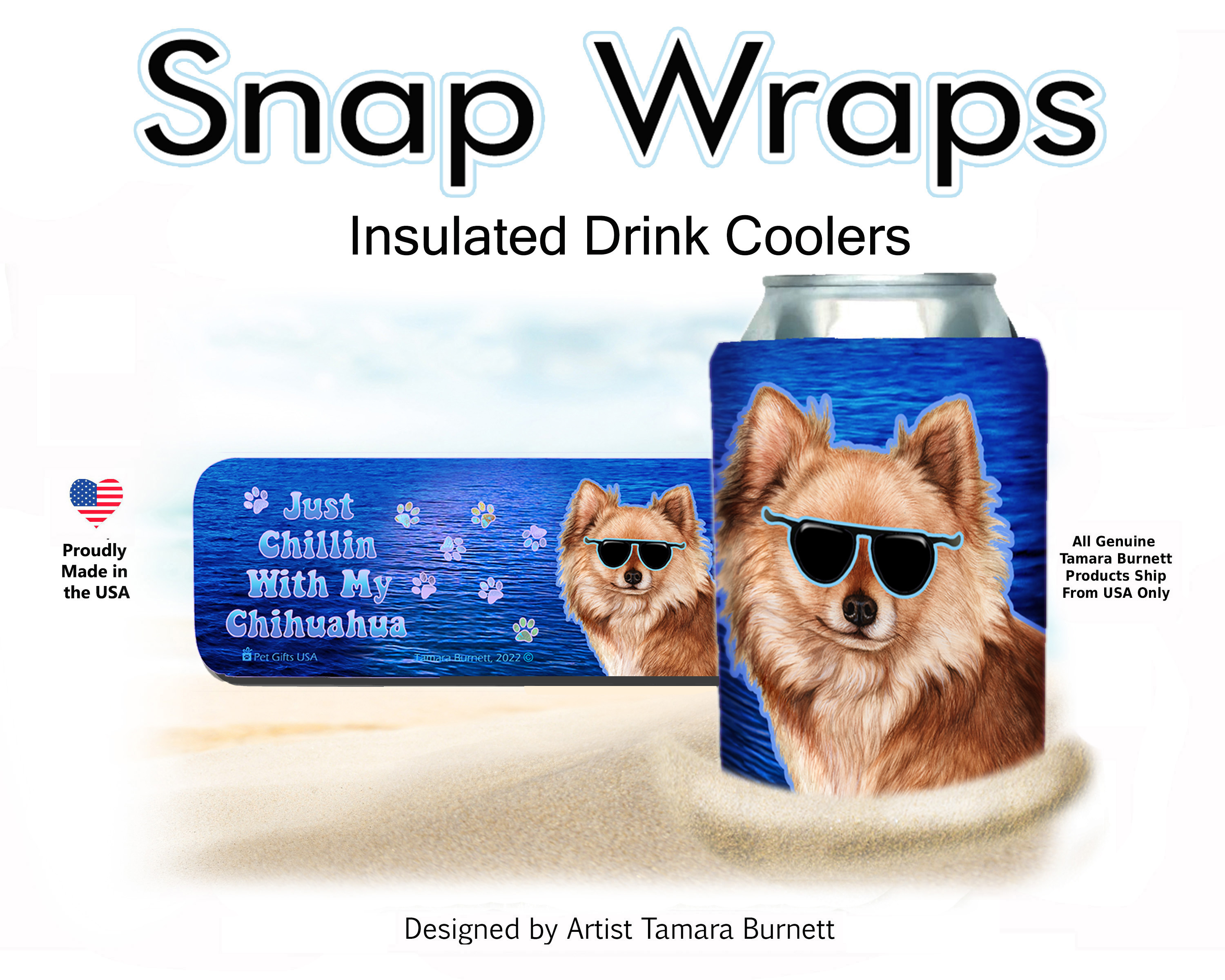 Chihuahua Long Hair Red Snap Wrap Insulated Drink Holder image