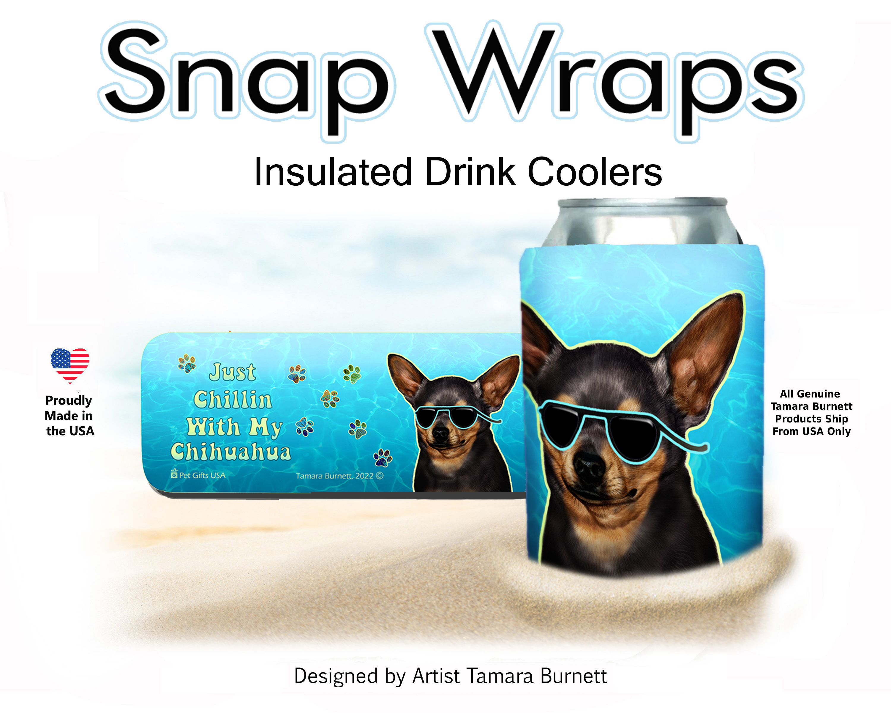Chihuahua Short Hair Black & Tan Snap Wrap Insulated Drink Holder image