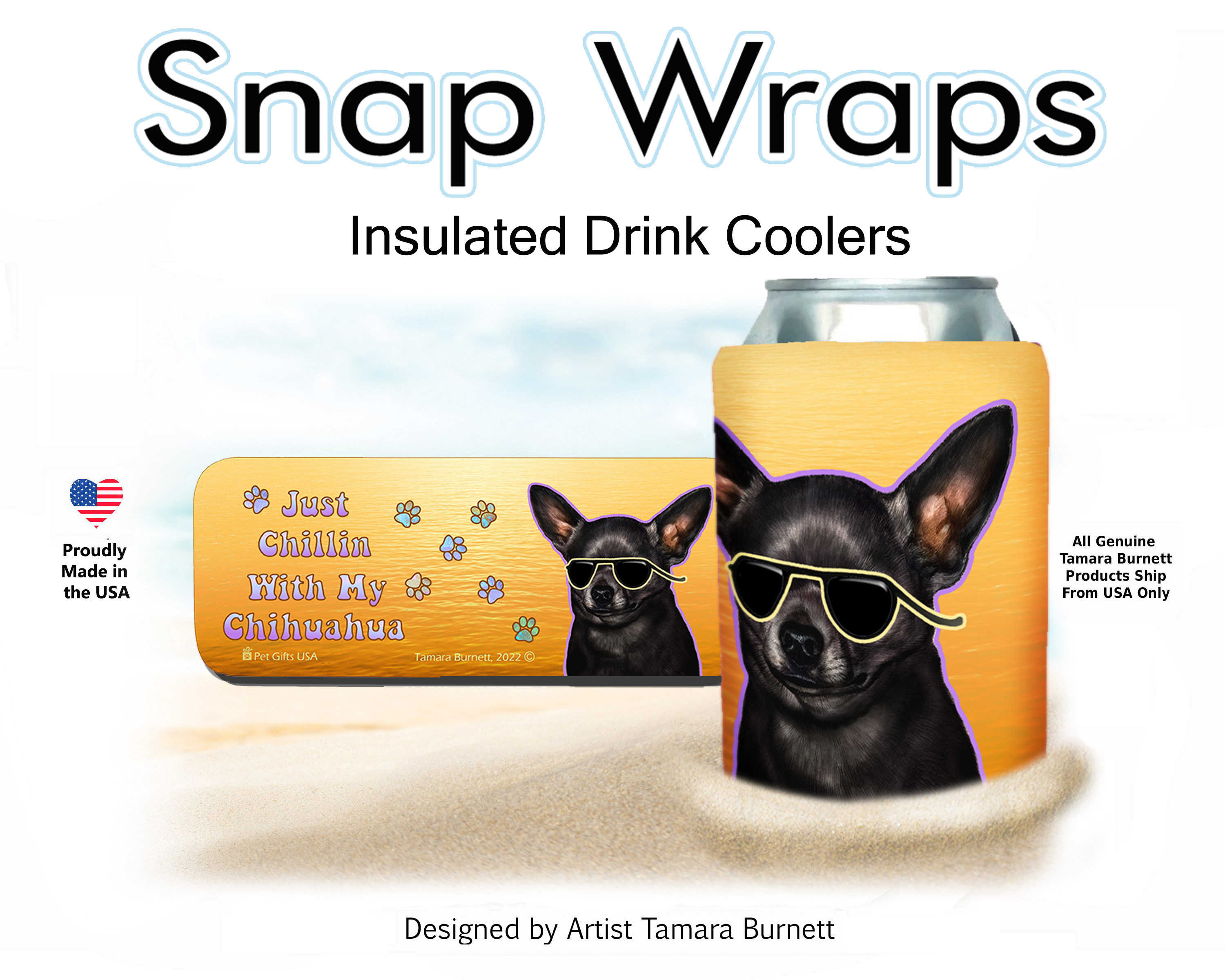 Chihuahua Short Hair Black Snap Wrap Insulated Drink Holder Image