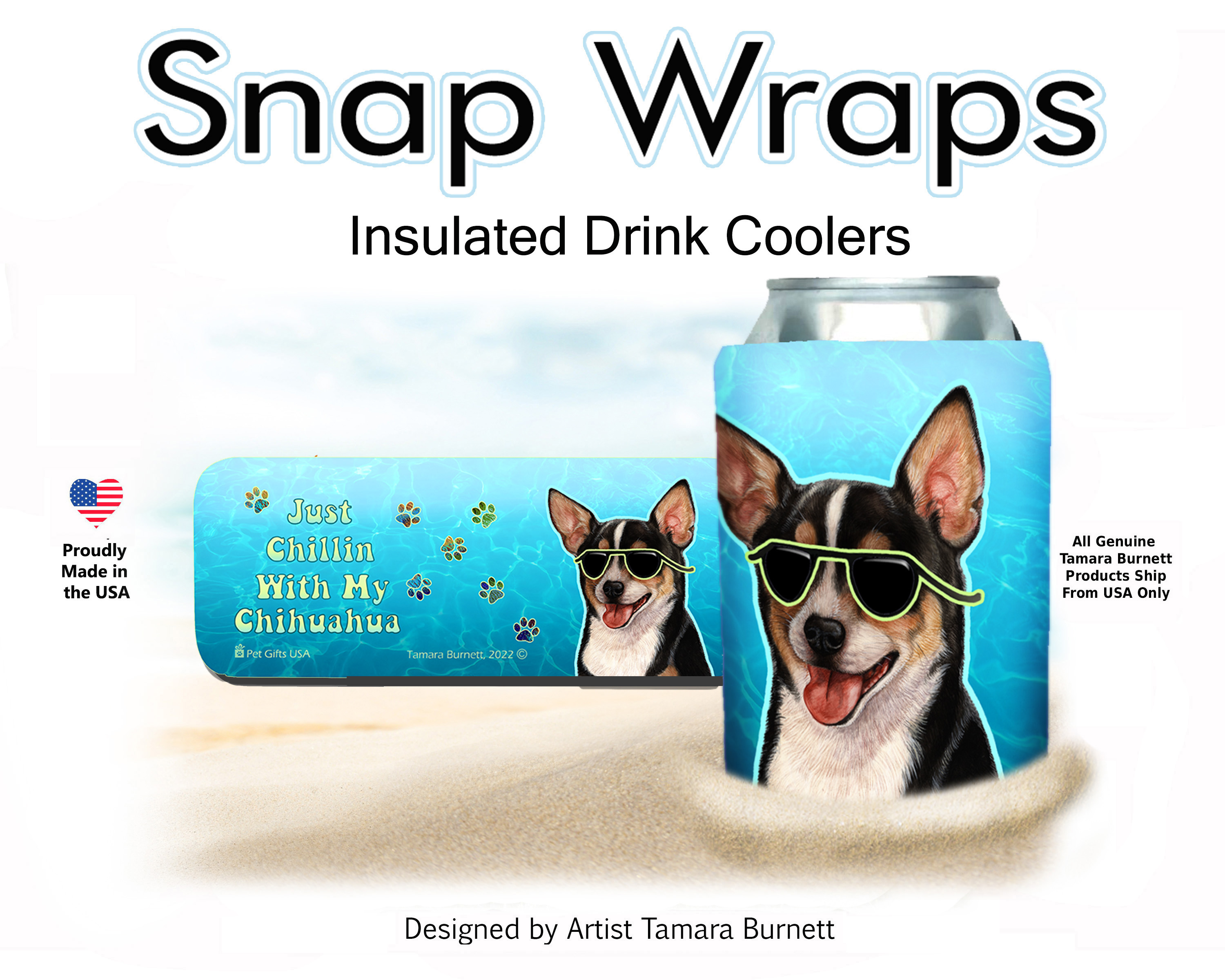 Chihuahua Short Hair Black Tri Snap Wrap Insulated Drink Holder image
