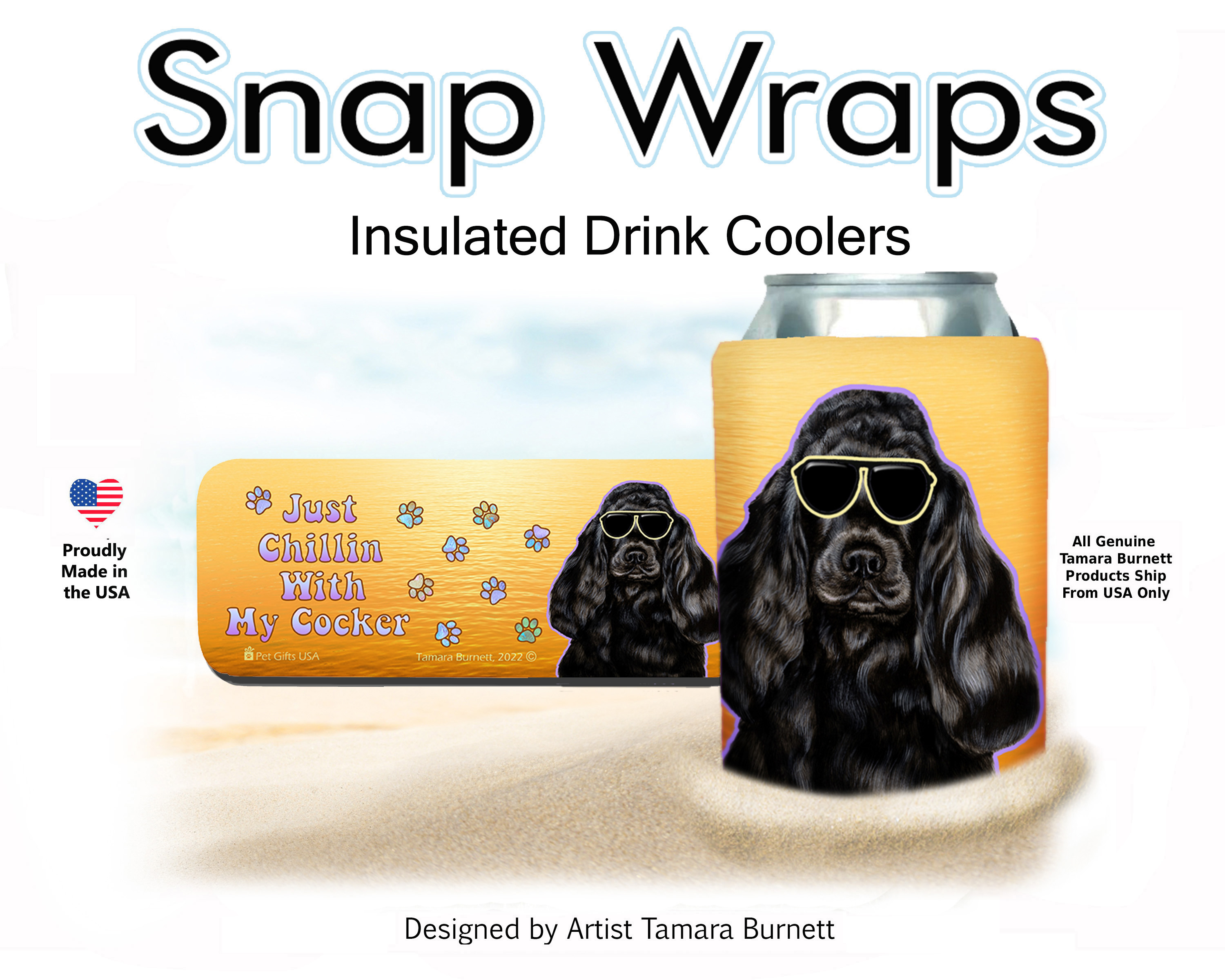Cocker Spaniel Black Snap Wrap Insulated Drink Holder Image