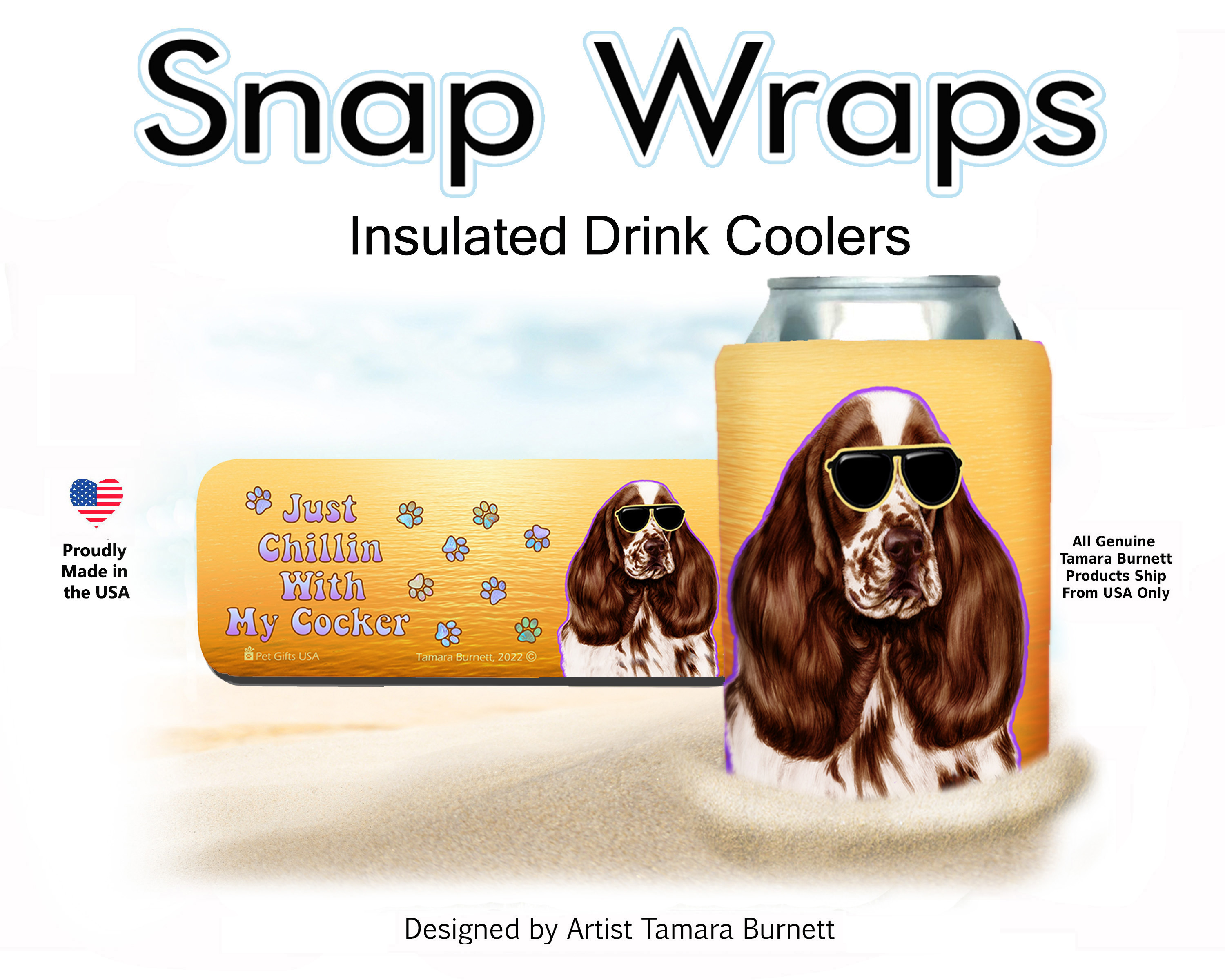 Cocker Spaniel Choc & White Parti Snap Wrap Insulated Drink Holder image