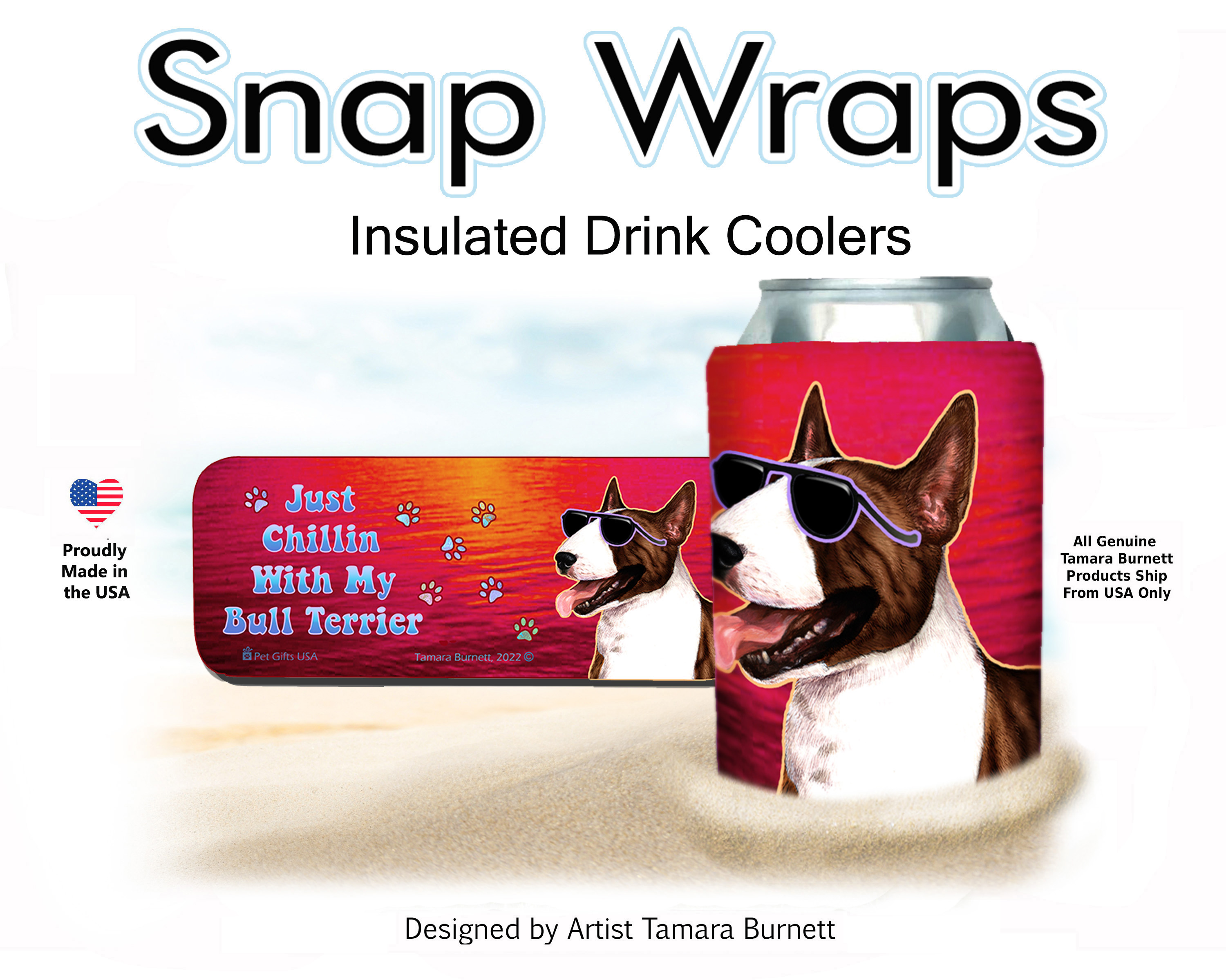 Bull Terrier Brindle Snap Wrap Insulated Drink Holder image