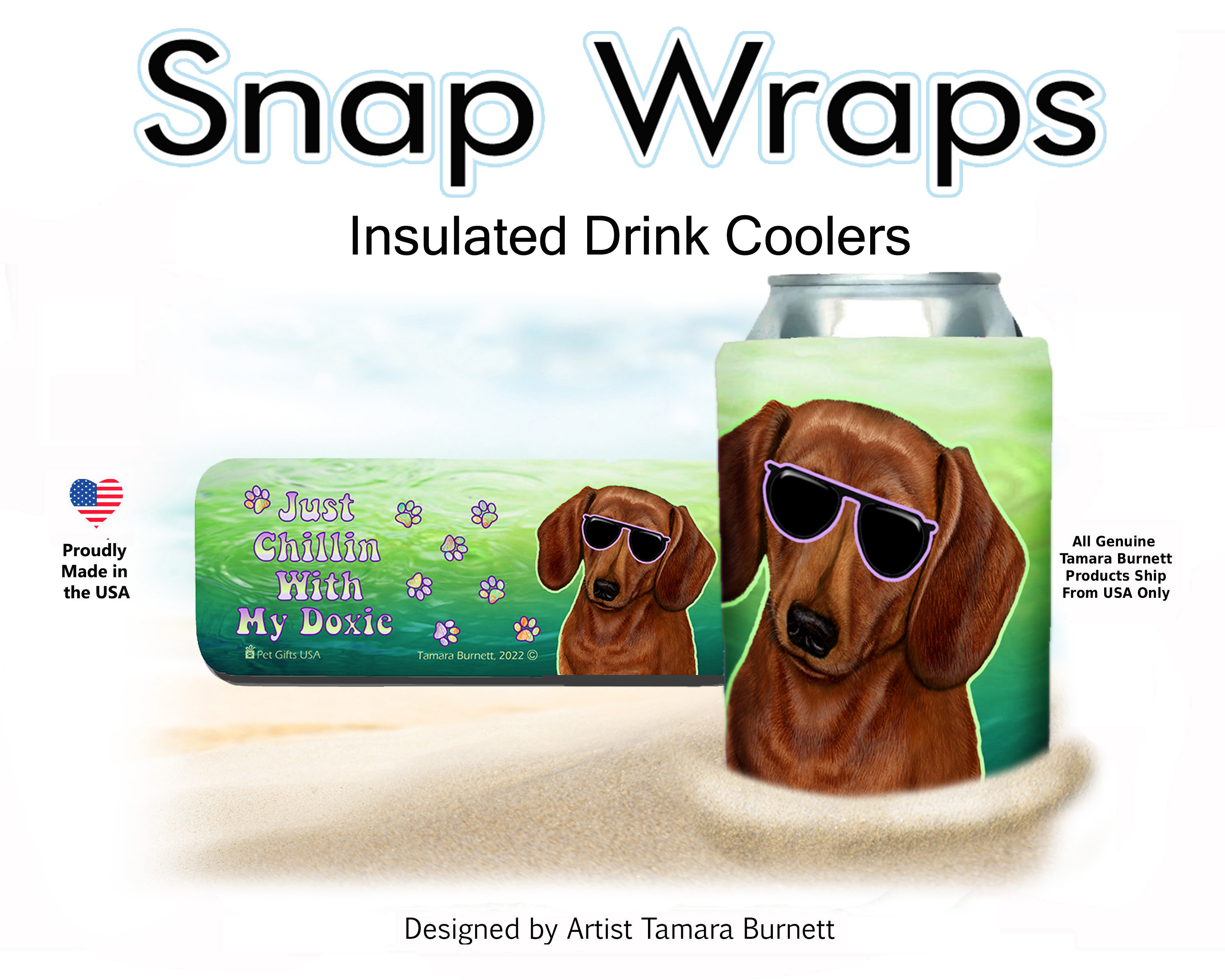 Dachshund Red Snap Wrap Insulated Drink Holder Cozy image