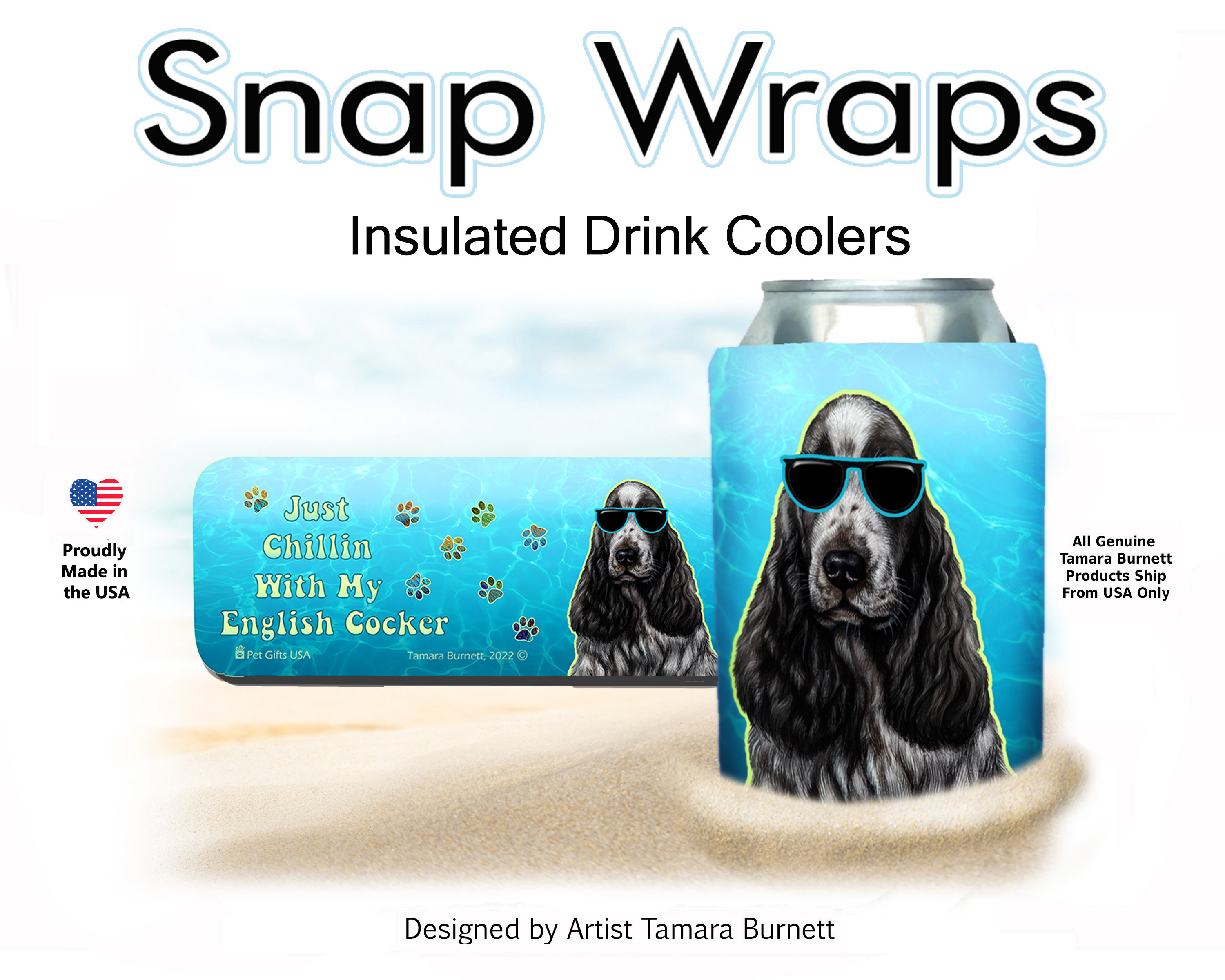 English Cocker Spaniel Blue Roan Snap Wrap Insulated Drink Holder image