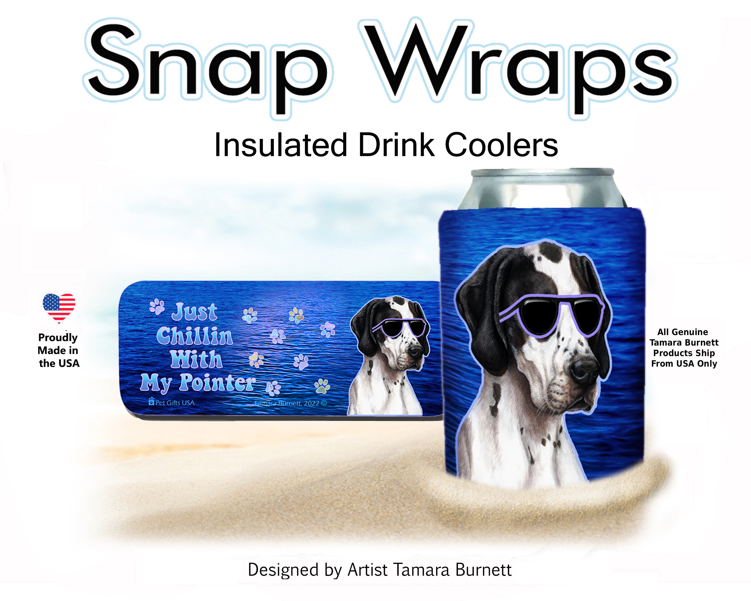 English Pointer Black & White Snap Wrap Insulated Drink Holder image