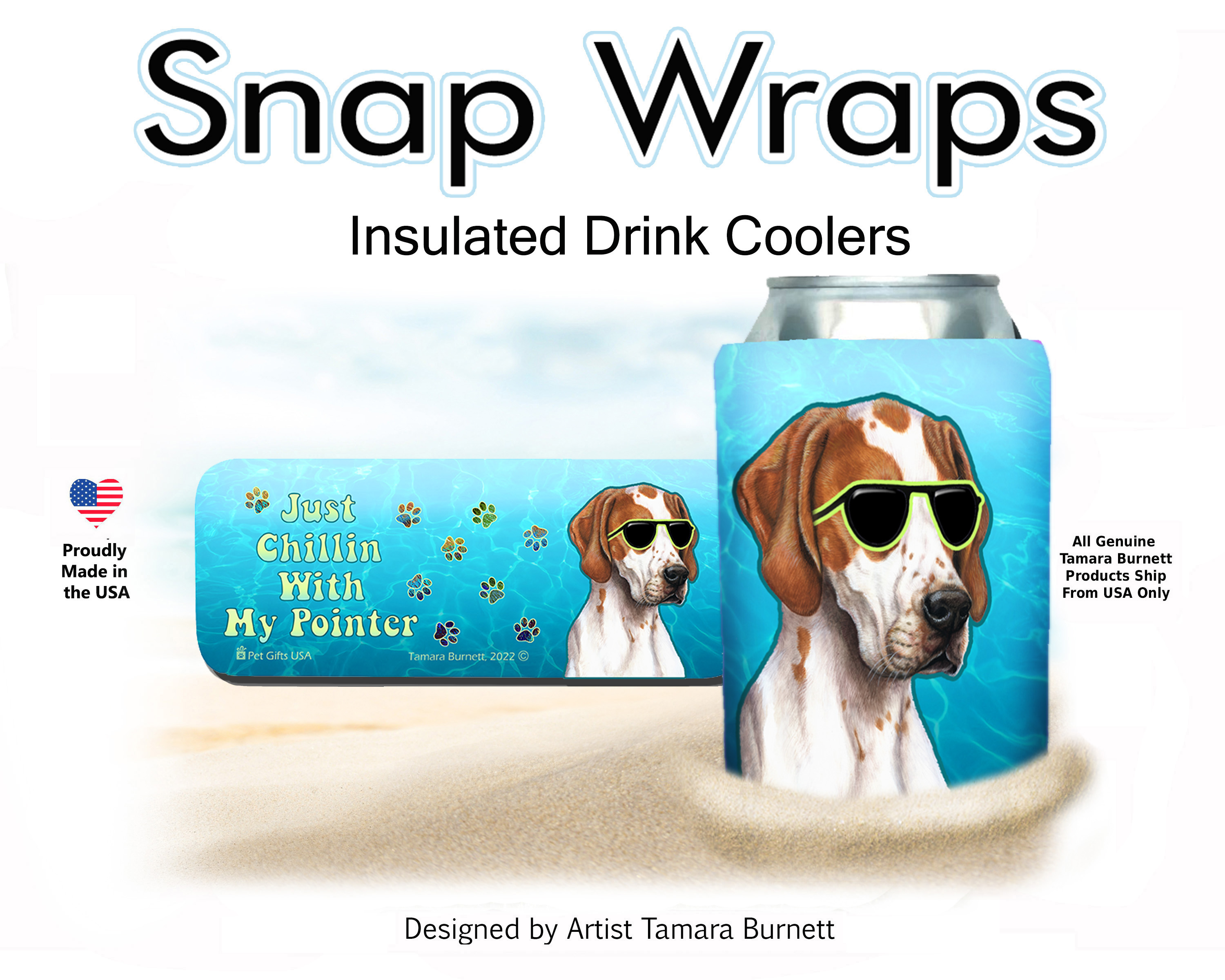 English Pointer Red & White Snap Wrap Insulated Drink Holder image