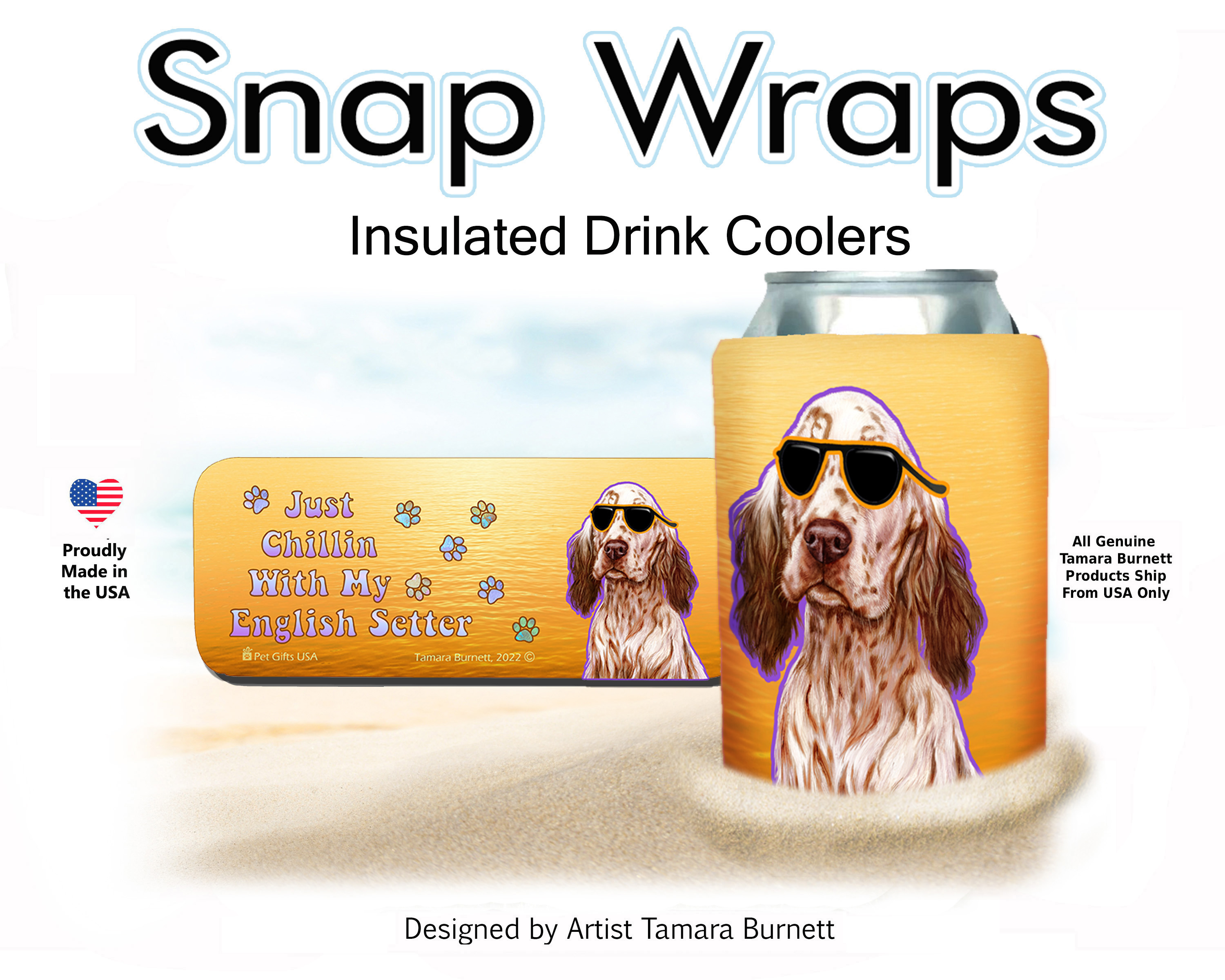 English Setter Orange & White Snap Wrap Insulated Drink Holder Image