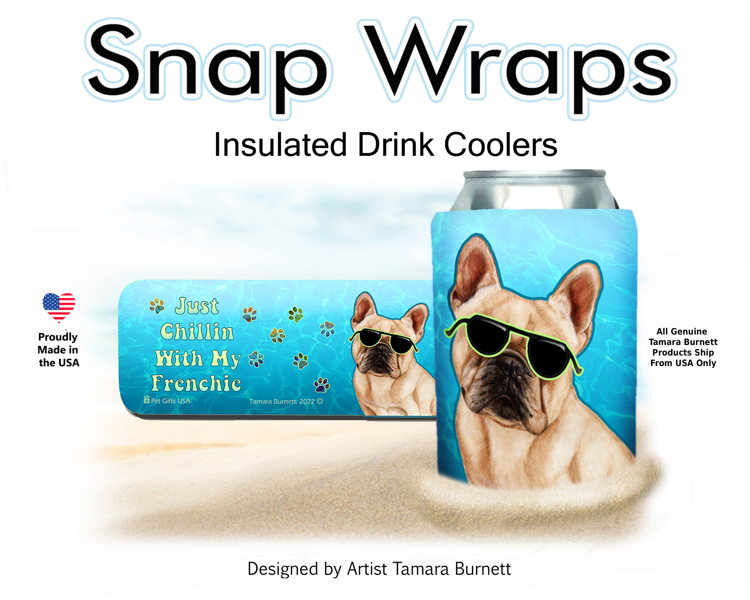 French Bulldog Cream Snap Wrap Insulated Drink Holder Cozy image