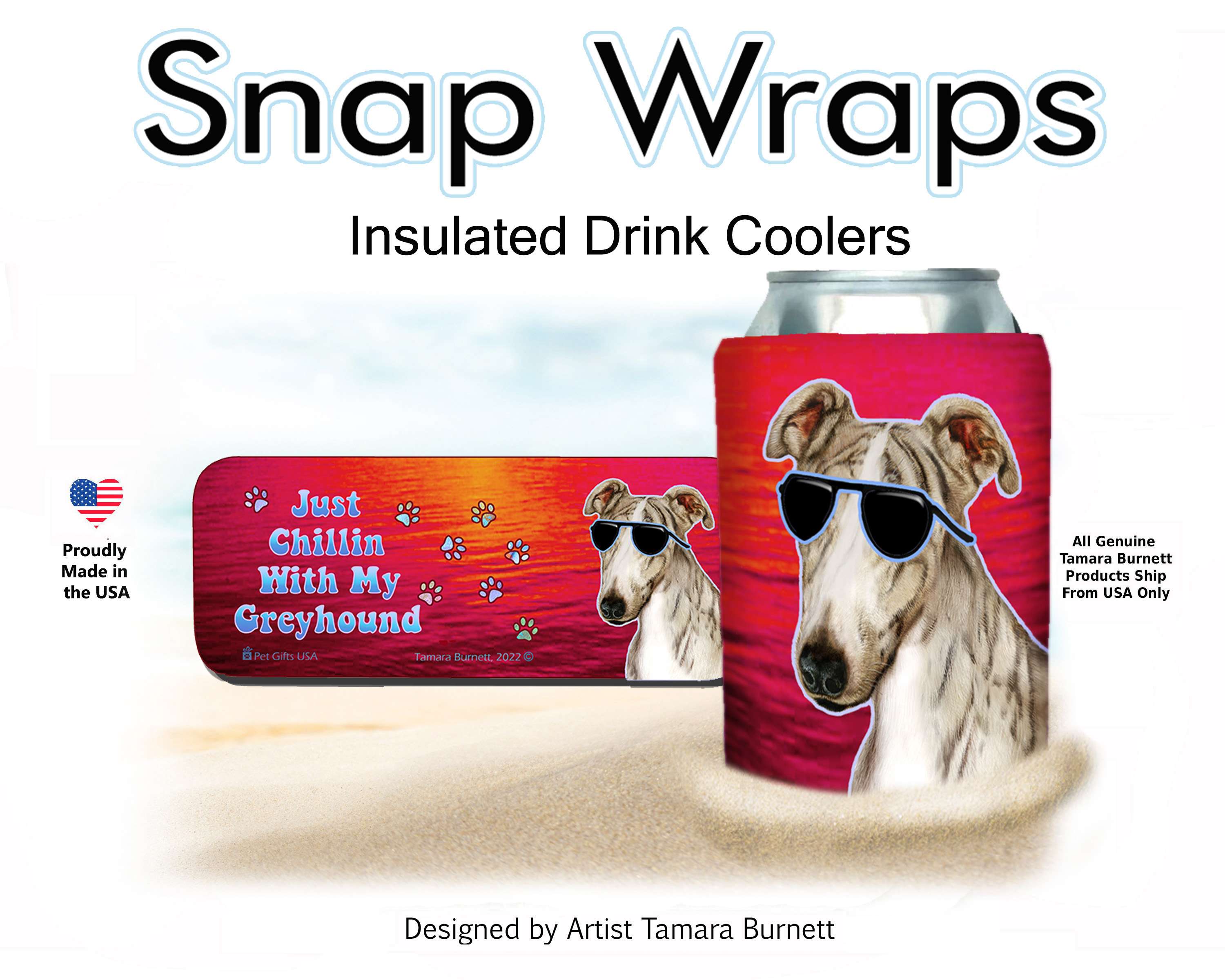 Greyhound Fawn Brindle Snap Wrap Insulated Drink Holder image