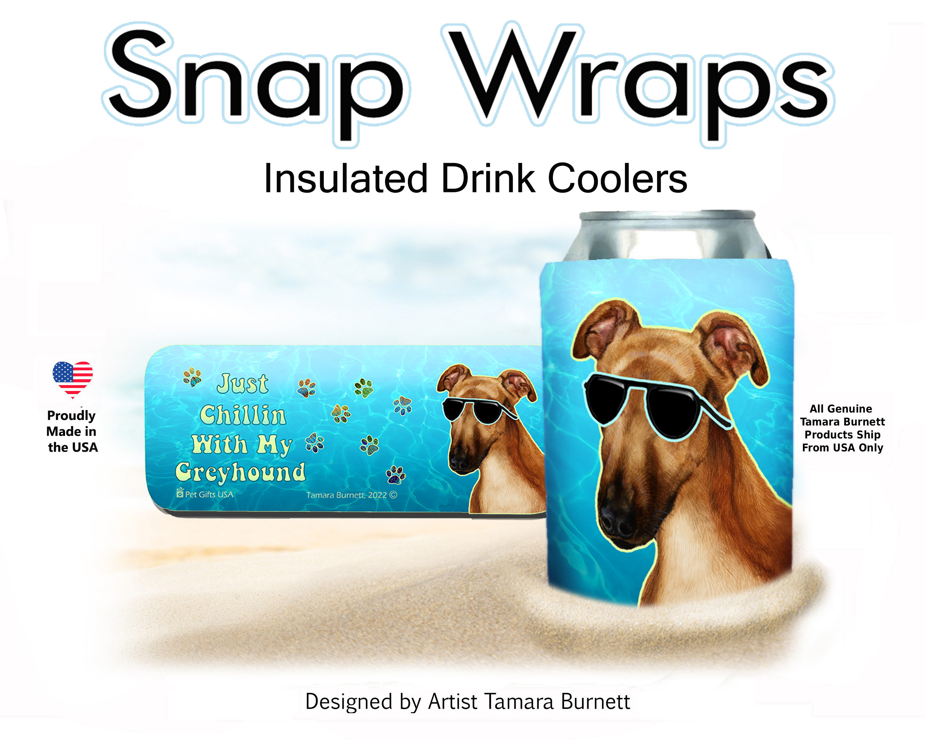 Greyhound Fawn With Mask Snap Wrap Insulated Drink Holder image
