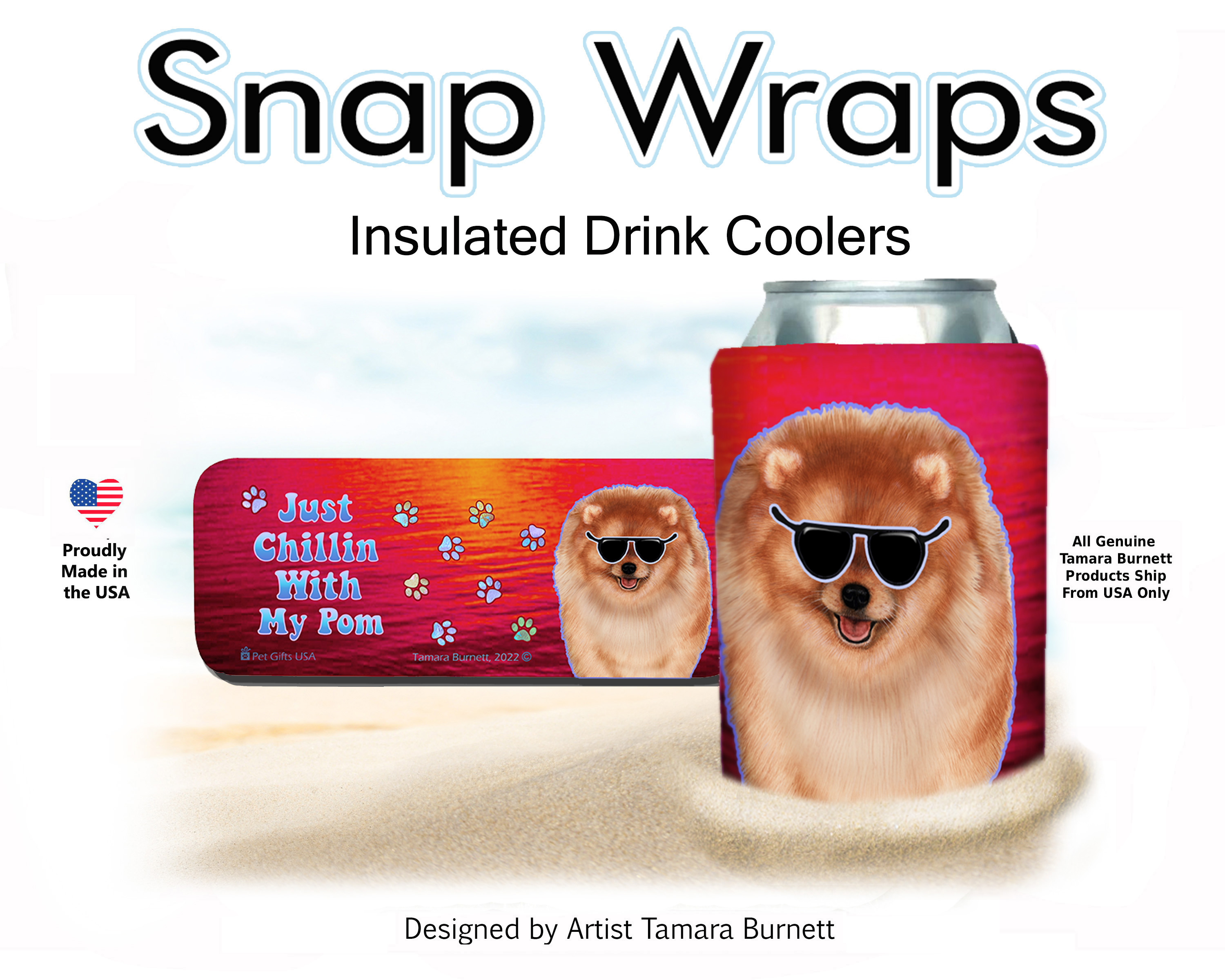 Pomeranian Fawn (Org) Snap Wrap Insulated Drink Holder Cozy Image
