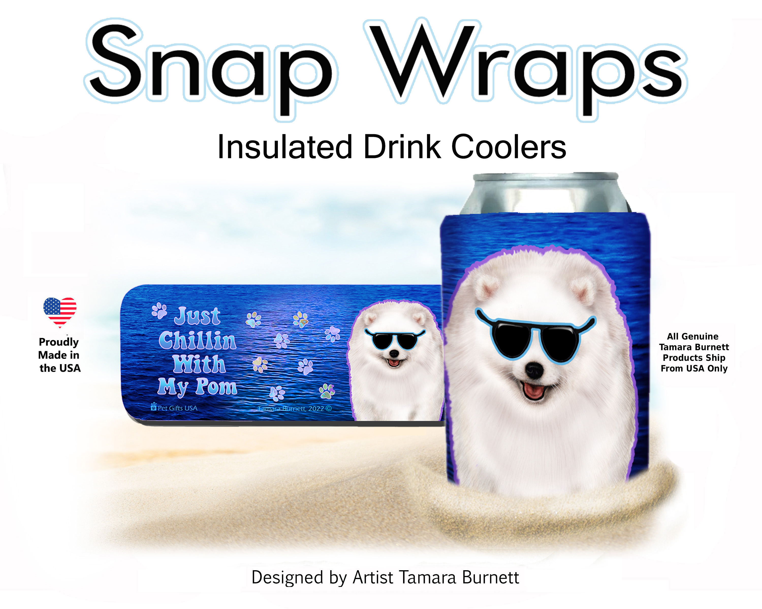 Pomeranian White Snap Wrap Insulated Drink Holder image
