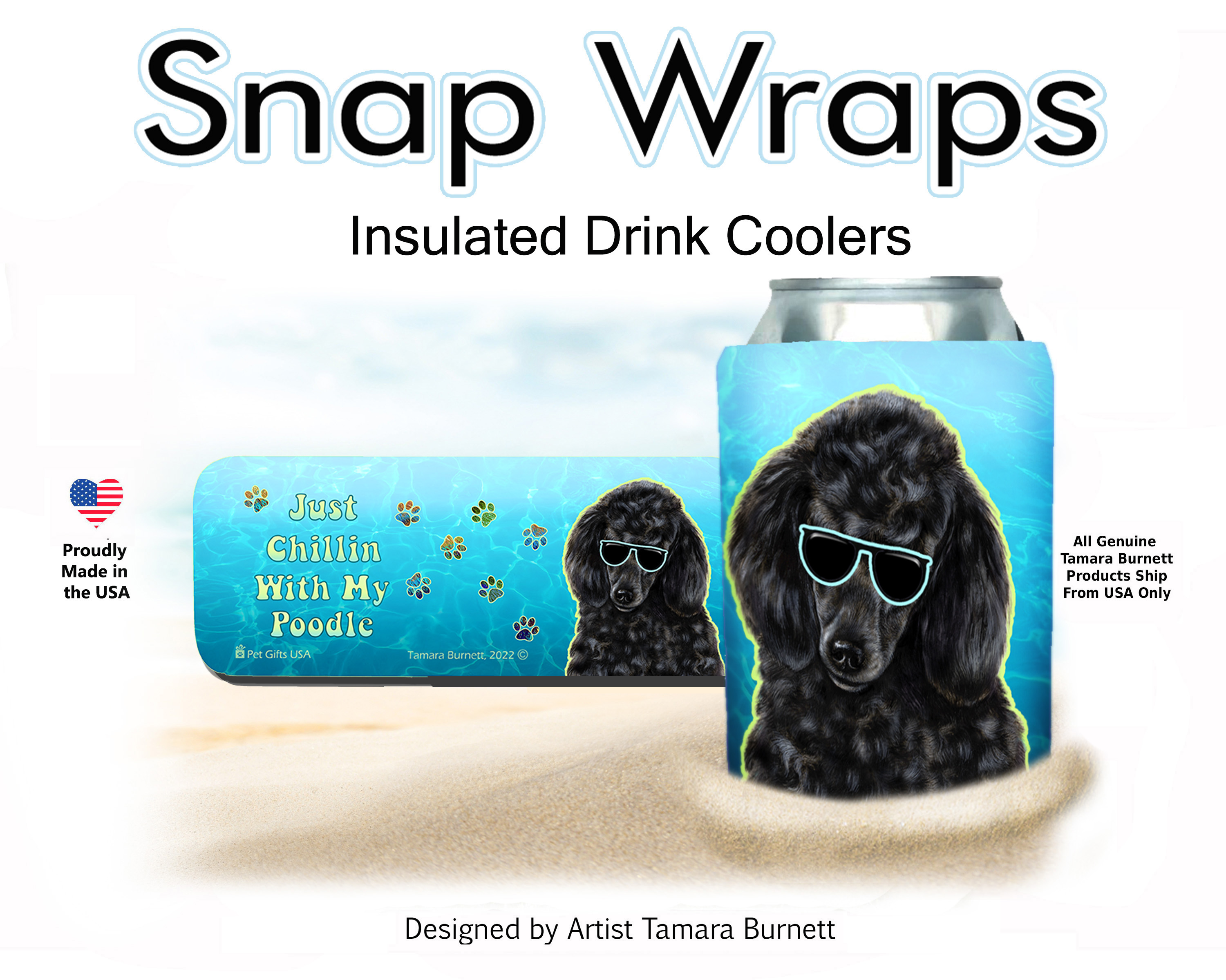 Poodle Black Snap Wrap Insulated Drink Holder Image Poodle Black Snap Wrap Insulated Drink Holder Image