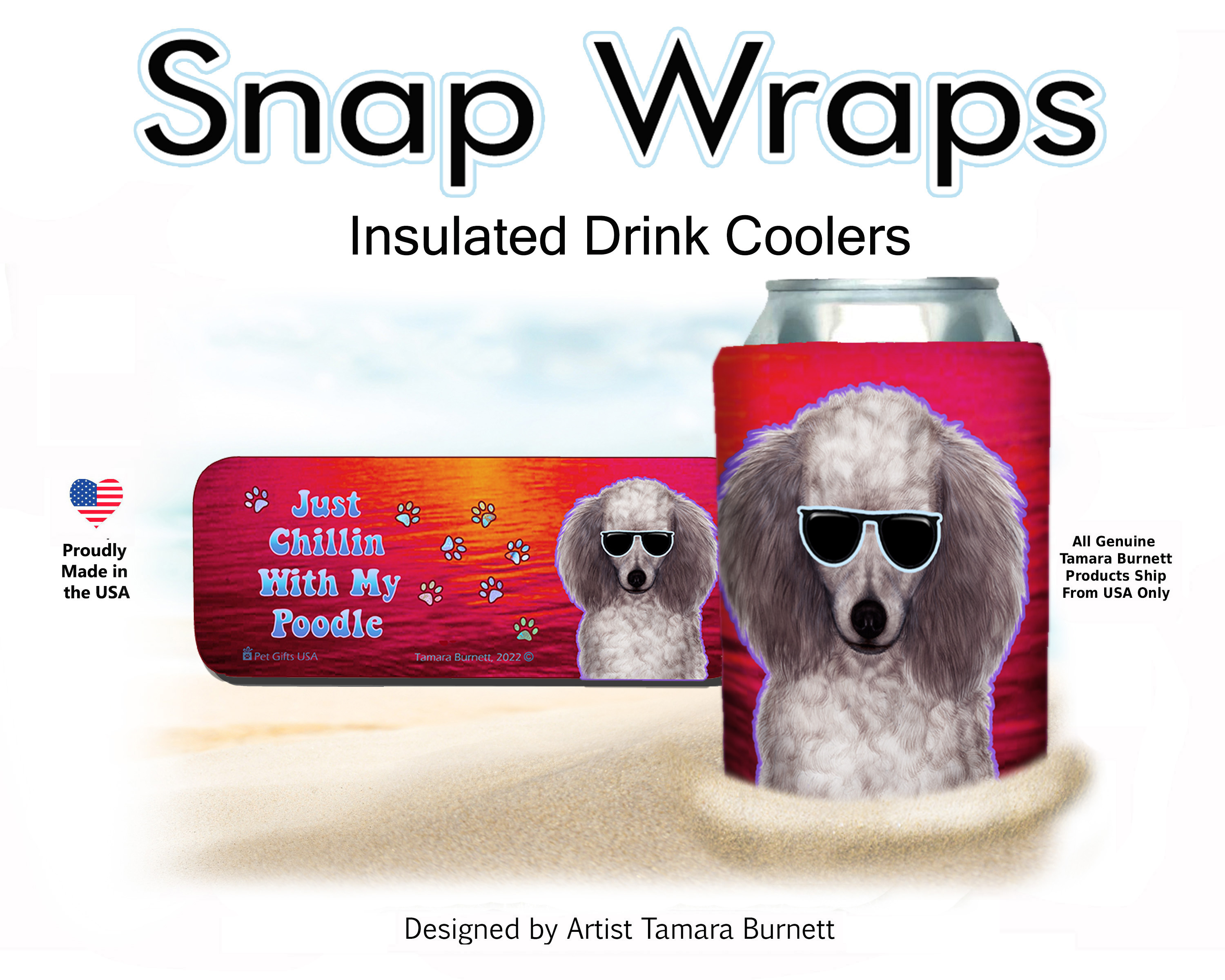 Poodle Silver Snap Wrap Insulated Drink Holder image Poodle Silver Snap Wrap Insulated Drink Holder image