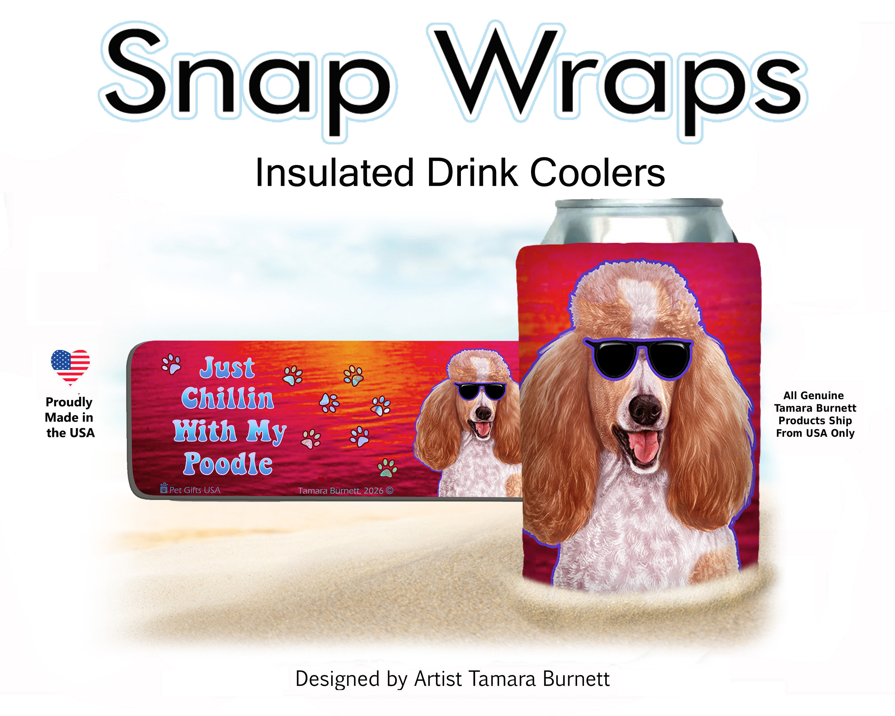 Poodle Standard Apricot and White Snap Wrap Insulated Drink Holder image Poodle Standard Apricot and White Snap Wrap Insulated Drink Holder image