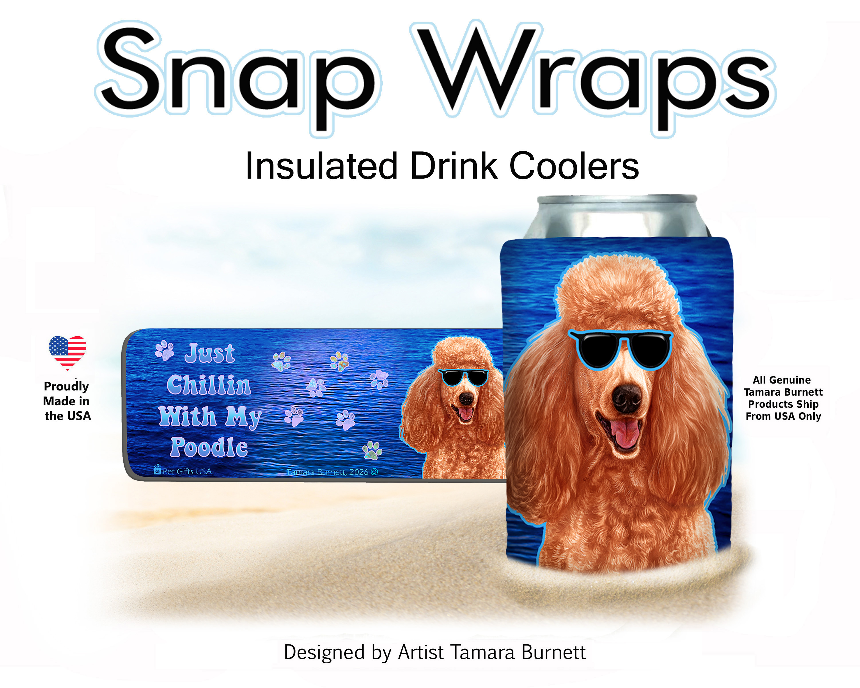 Poodle Standard Apricot Snap Wrap Insulated Drink Holder image Poodle Standard Apricot Snap Wrap Insulated Drink Holder image