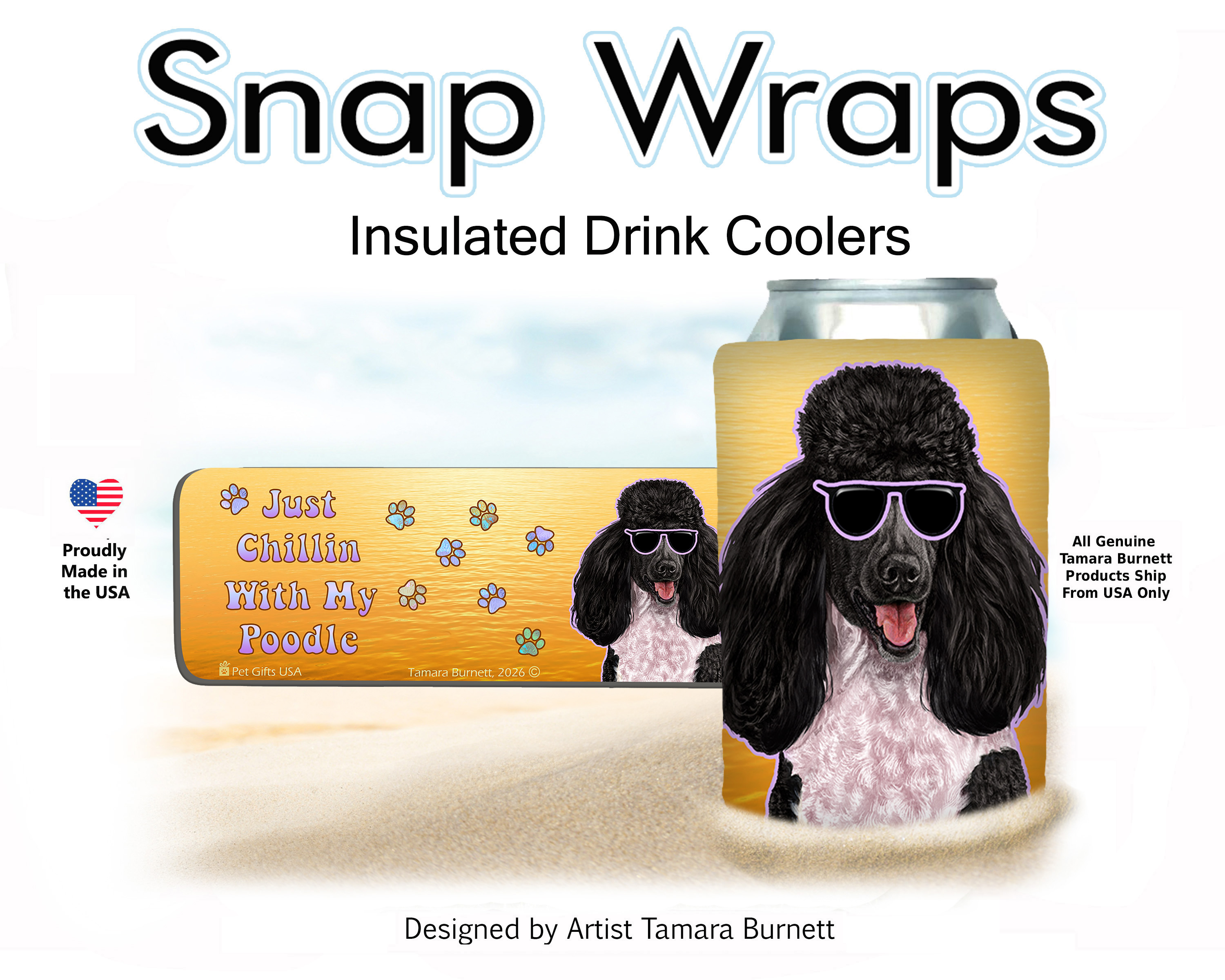Poodle Standard Black and White Parti Snap Wrap Insulated Drink Holder image Poodle Standard Black and White Parti Snap Wrap Insulated Drink Holder image