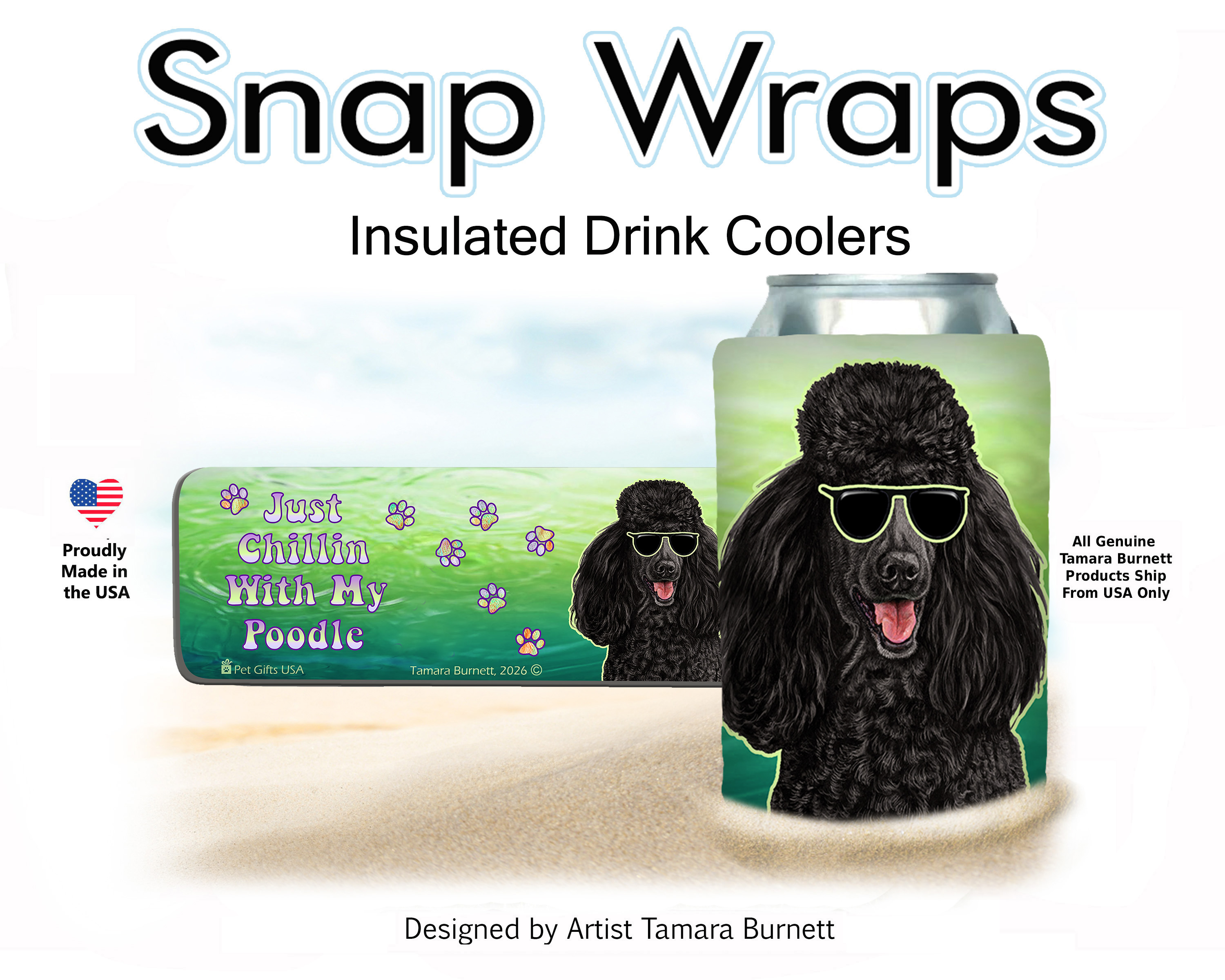 Poodle Standard Black Snap Wrap Insulated Drink Holder image Poodle Standard Black Snap Wrap Insulated Drink Holder image