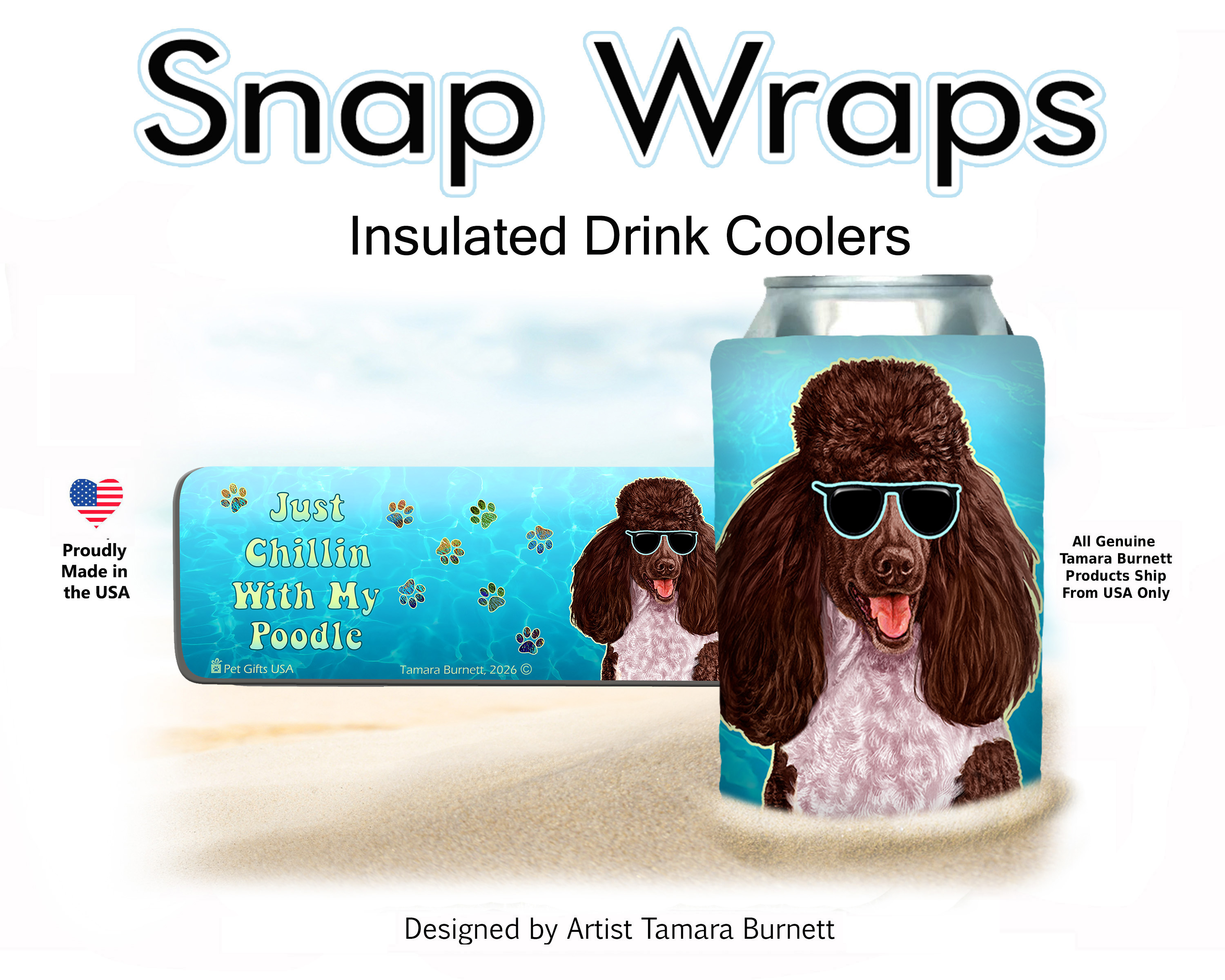 Poodle Standard Chocolate and White Parti Snap Wrap Insulated Drink Holder image Poodle Standard Chocolate and White Parti Snap Wrap Insulated Drink Holder image