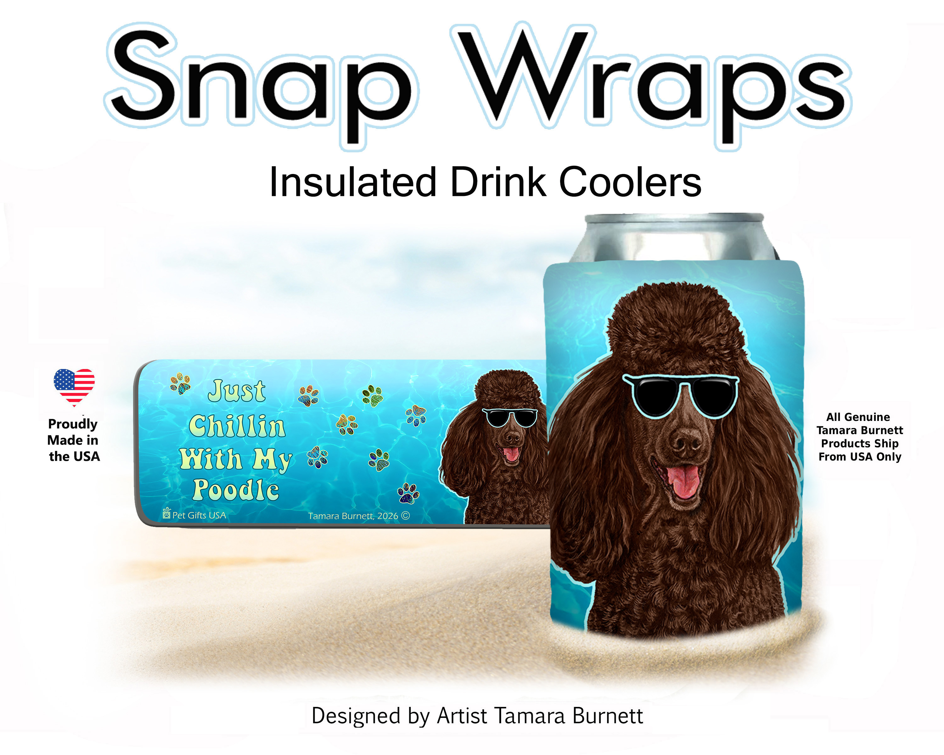 Poodle Standard Chocolate Snap Wrap Insulated Drink Holder image Poodle Standard Chocolate Snap Wrap Insulated Drink Holder image