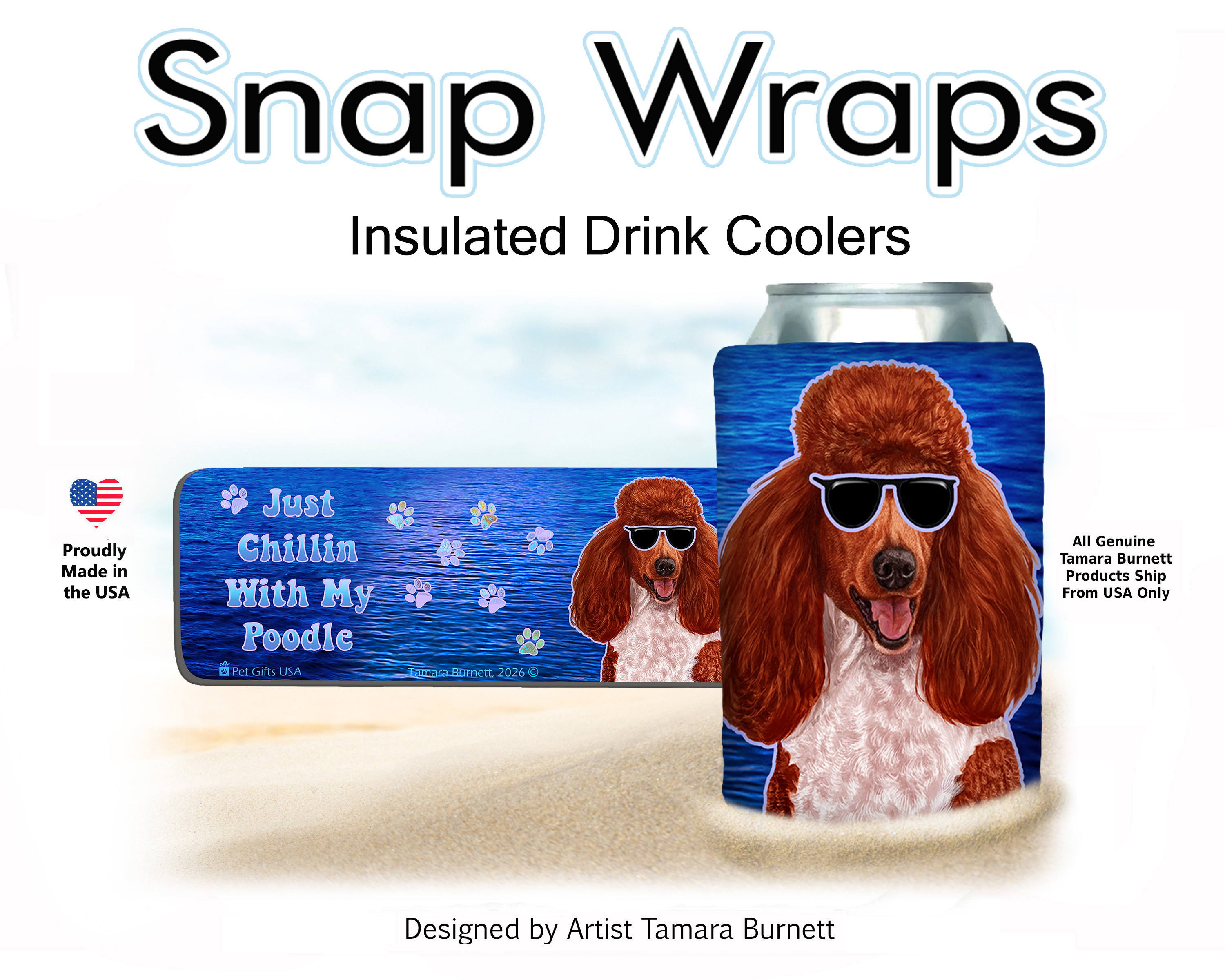 Poodle Standard Red and White Parti Snap Wrap Insulated Drink Holder image Poodle Standard Red and White Parti Snap Wrap Insulated Drink Holder image