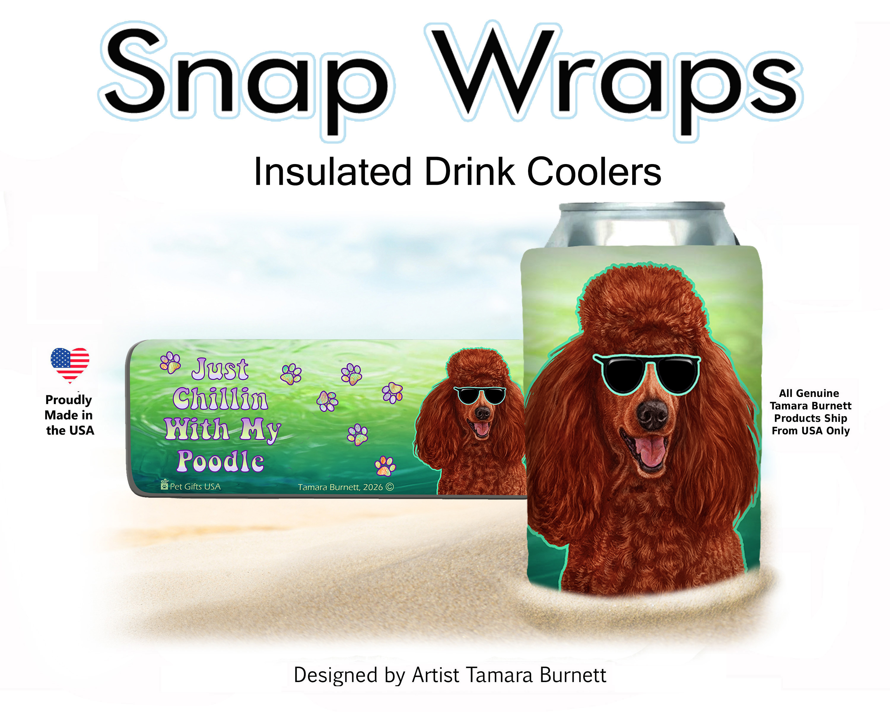 Poodle Standard Red Snap Wrap Insulated Drink Holder image Poodle Standard Red Snap Wrap Insulated Drink Holder image