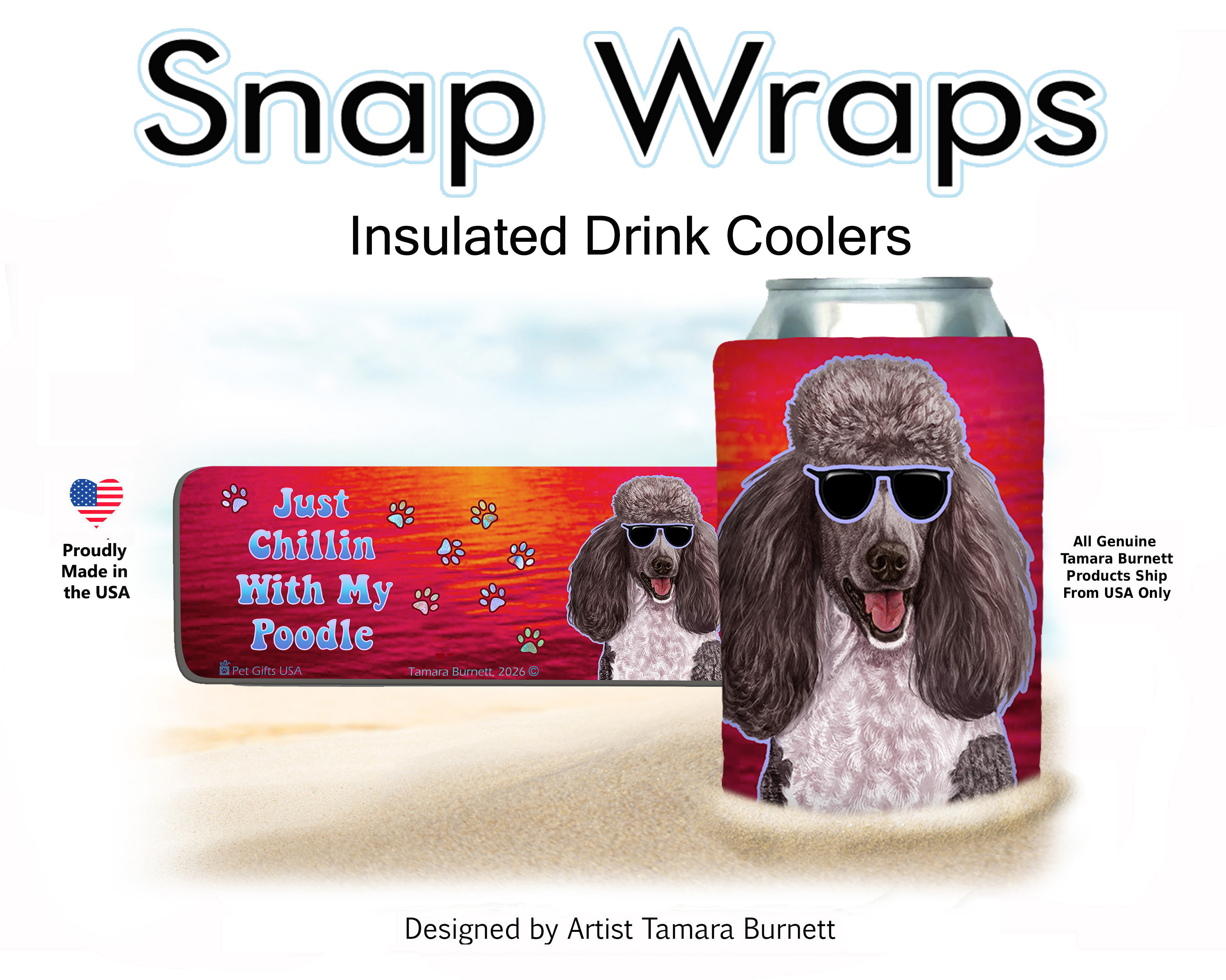 Poodle Standard Silver and White Snap Wrap Insulated Drink Holder image Poodle Standard Silver and White Snap Wrap Insulated Drink Holder image